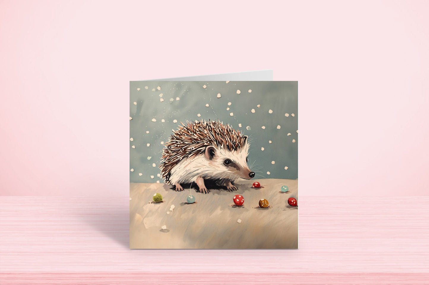 Hedgehog card on a pink background