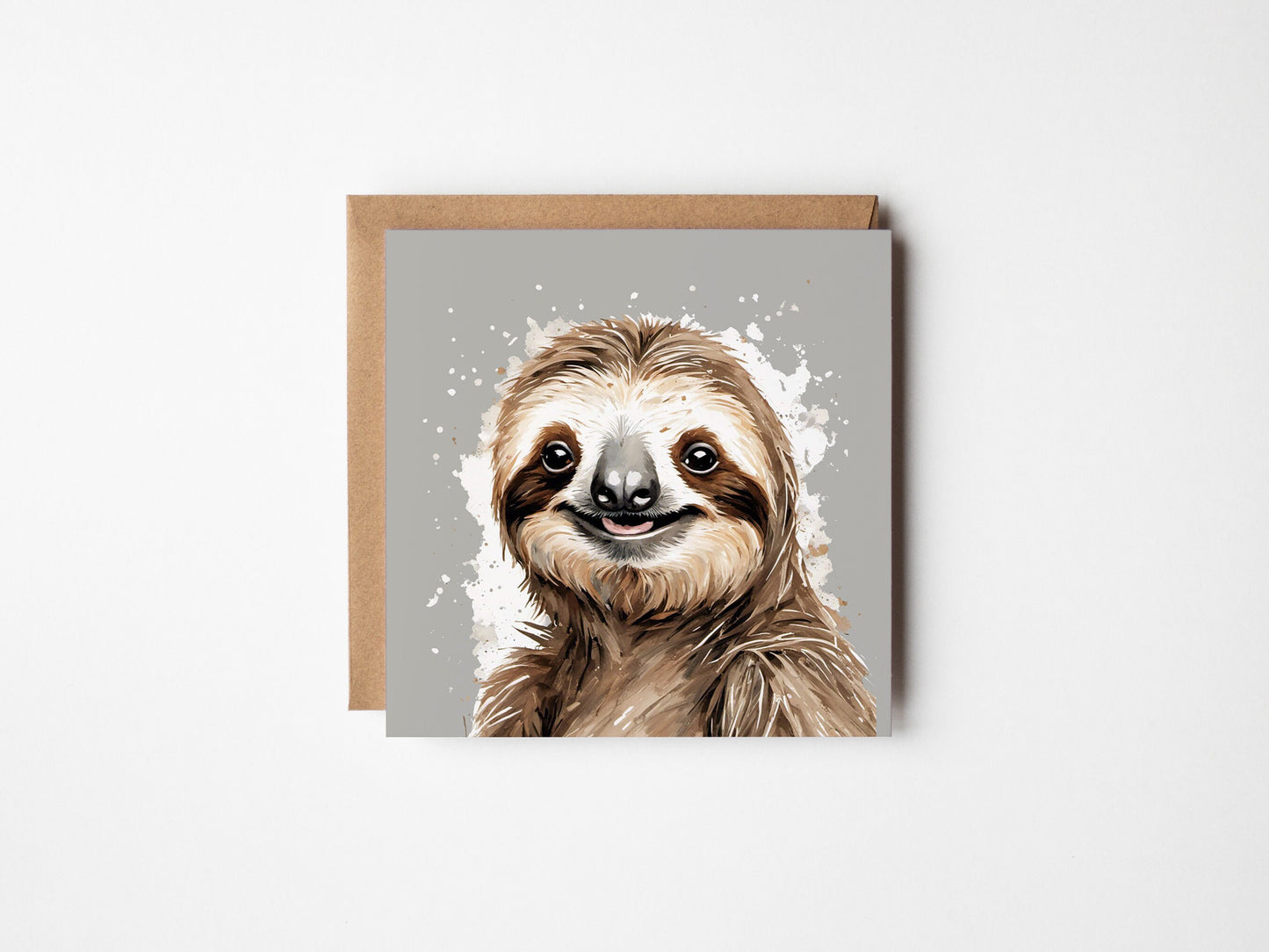 Happy Sloth Greetings Card - Blank Square