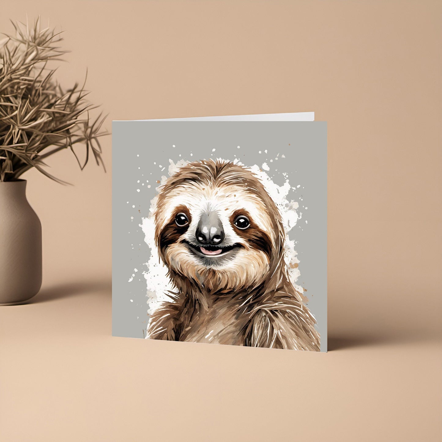 Happy Sloth Greetings Card - Blank Square