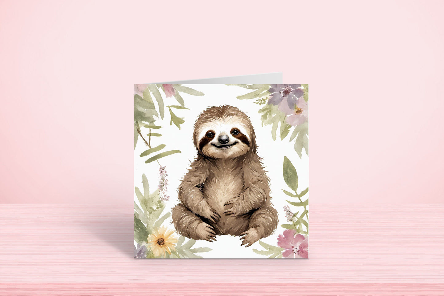 Sitting Sloth Baby Greetings Card Blank Square Design