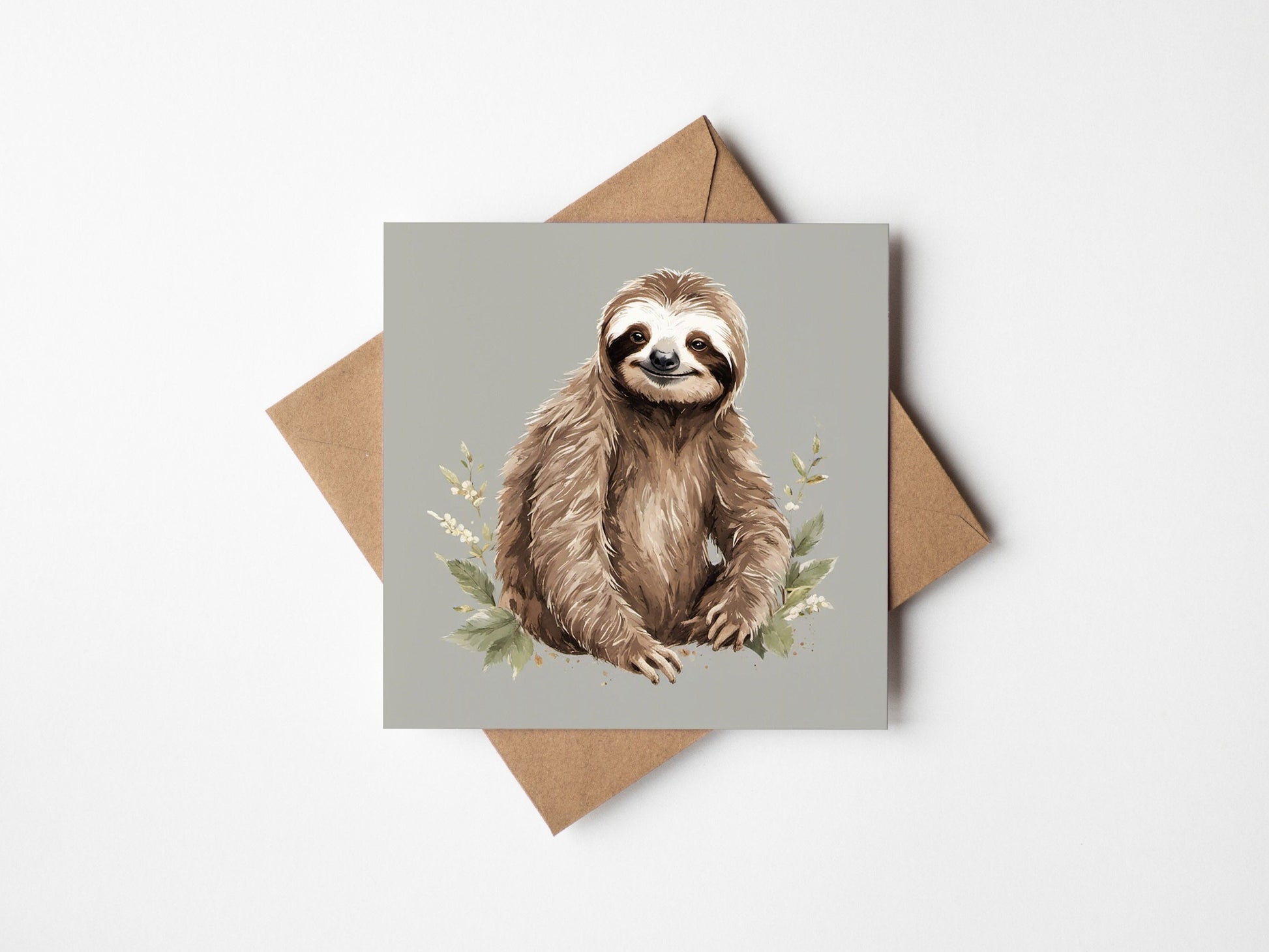 Sloth Greetings card In the jungle, square blank card with envelope