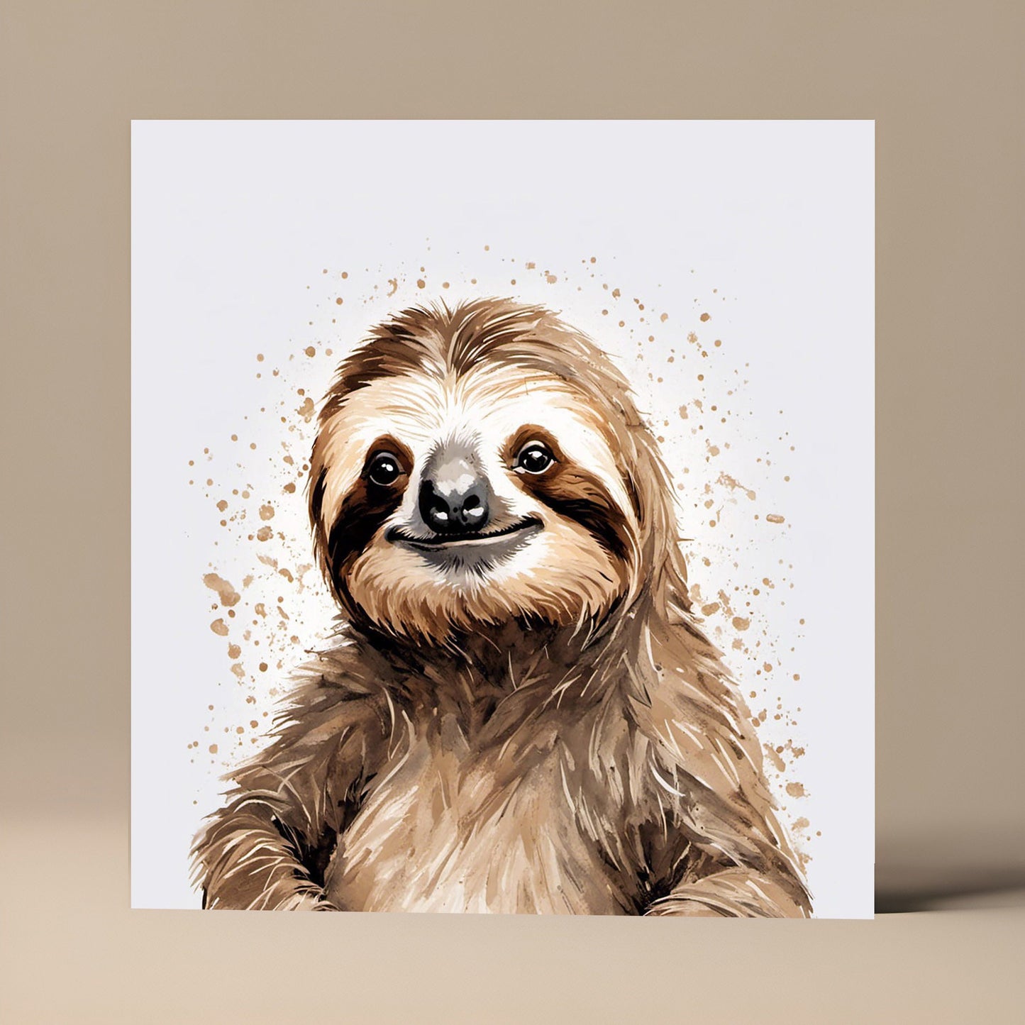 Sloth Portrait Greetings Card, on Square Card with envelope