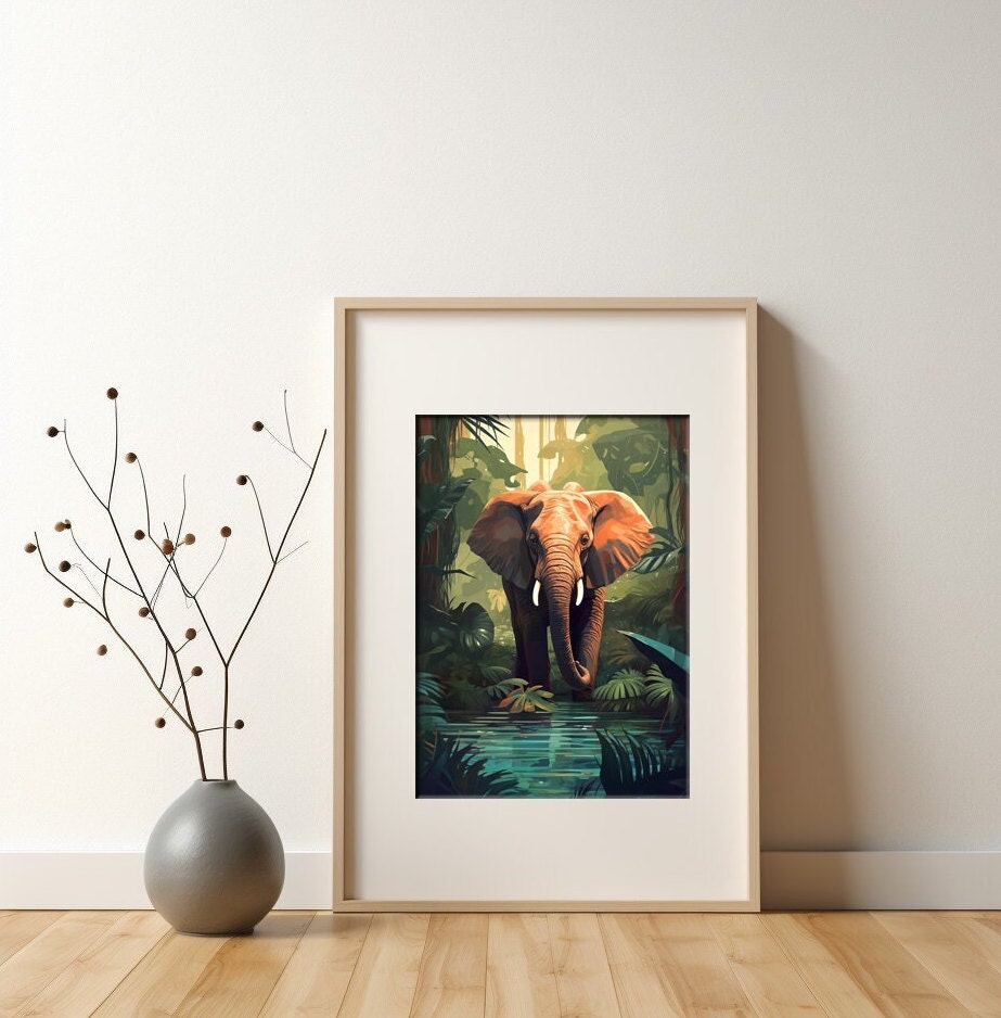 Jungle Animal Prints, Large Elephant in the Jungle Wall Art to Buy on Etsy