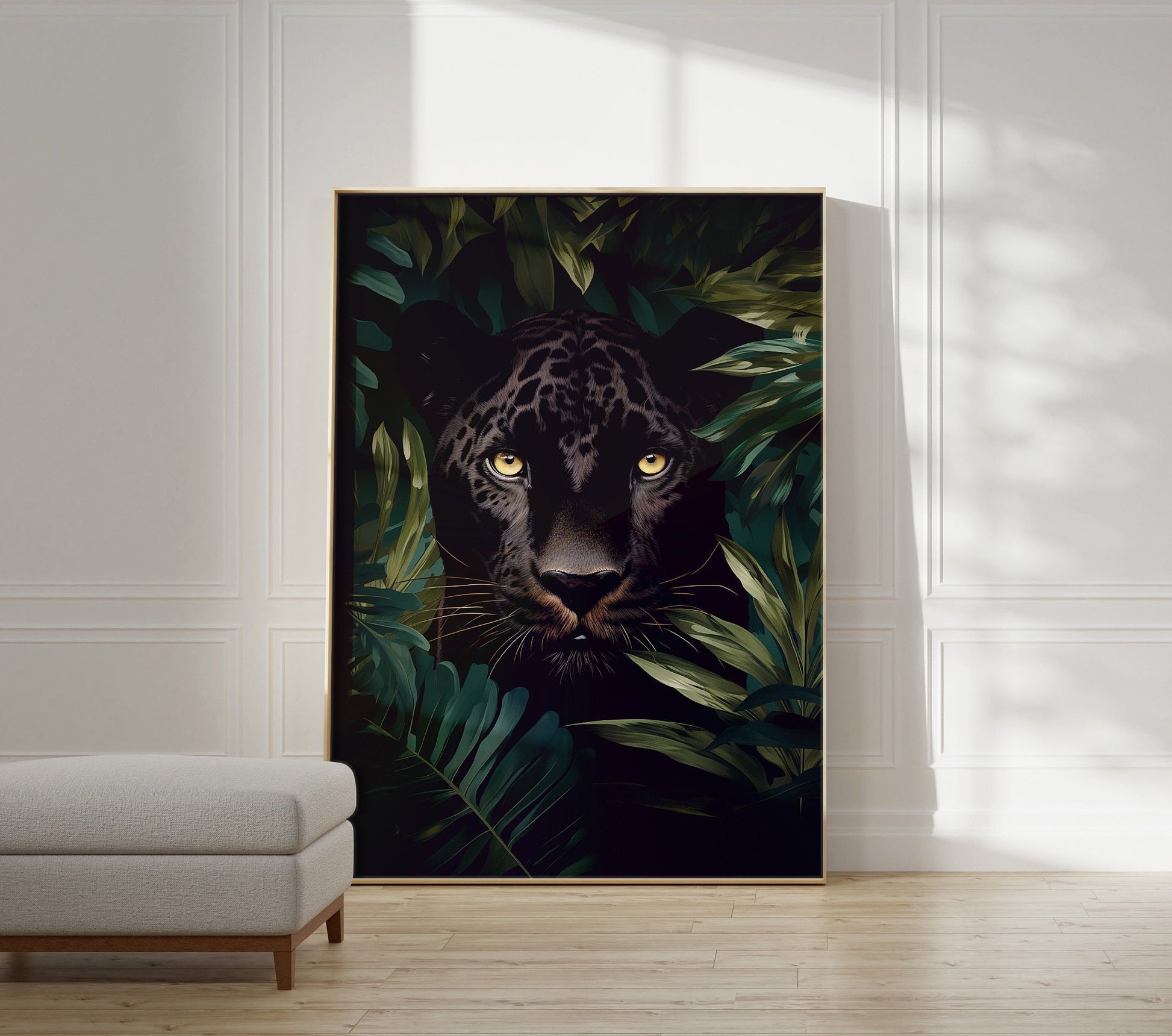 Large Wall Art with Panther Staring out from the Jungle, Dark, beautiful