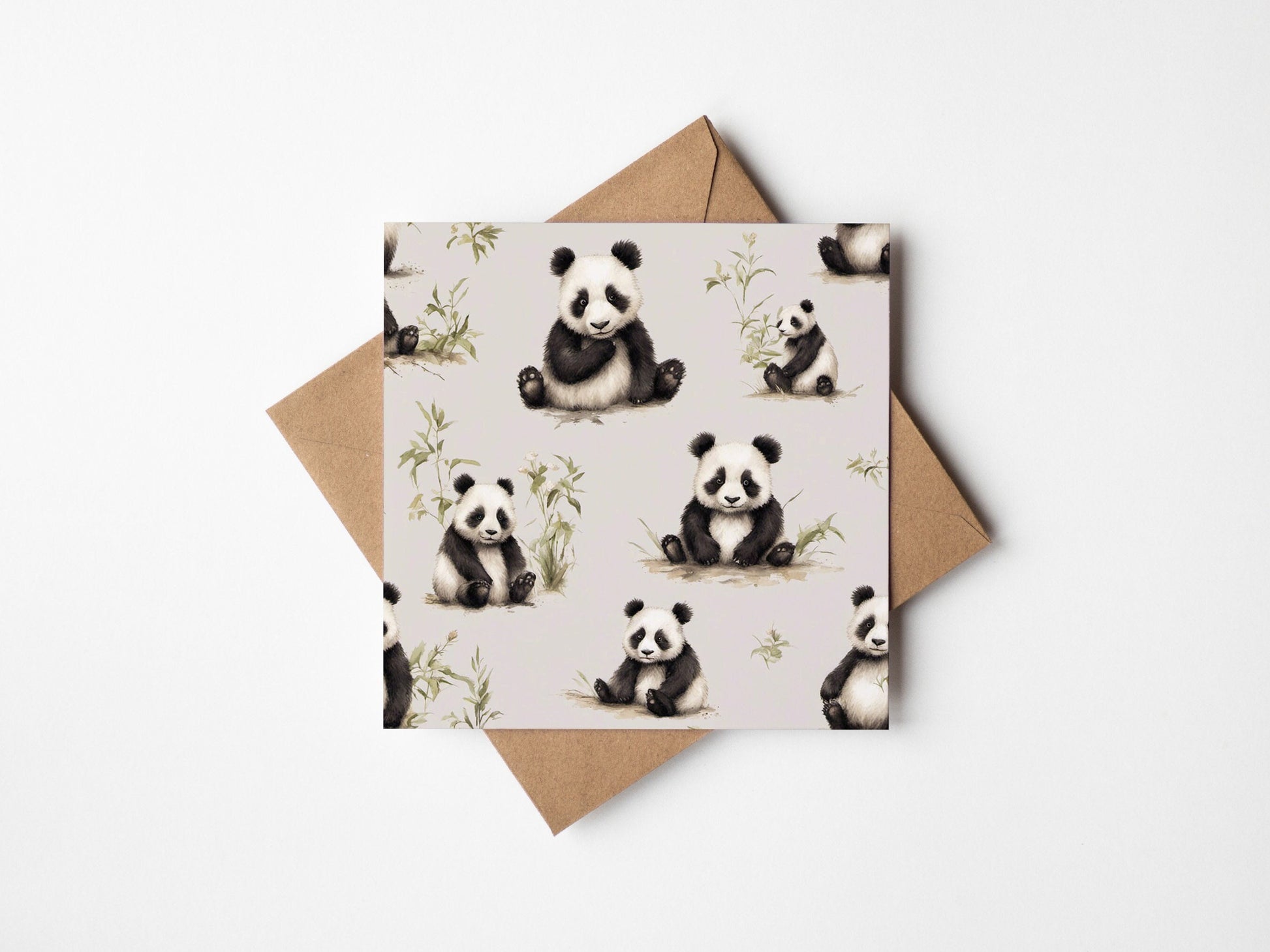 Panda Pattern with Bamboo Greetings Card