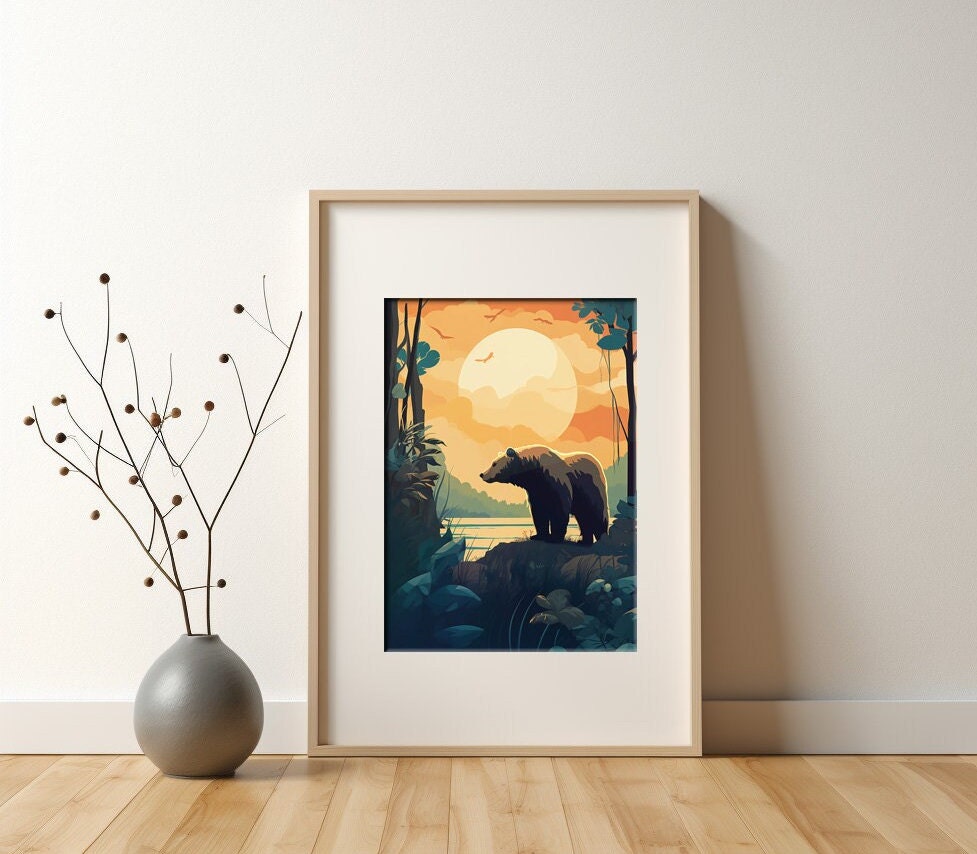 A Bear at the edge of a lake, large image print wall art