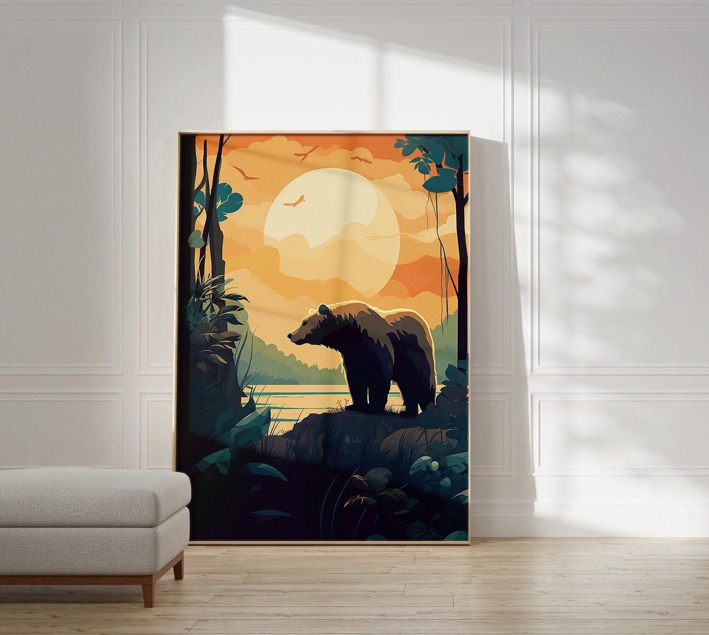 A Bear at the edge of a lake, large image print wall art