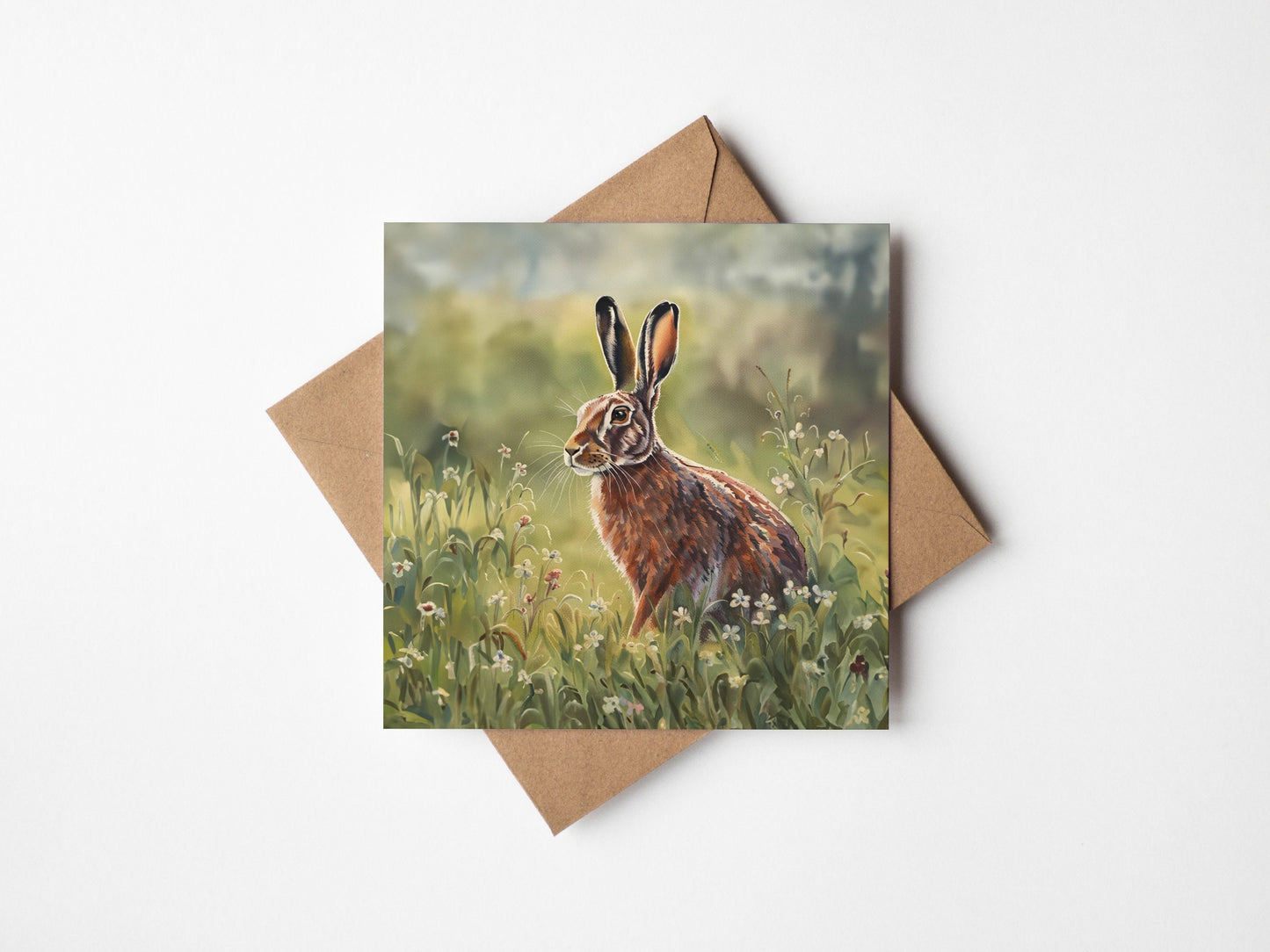 Hare in a Field Greetings Card