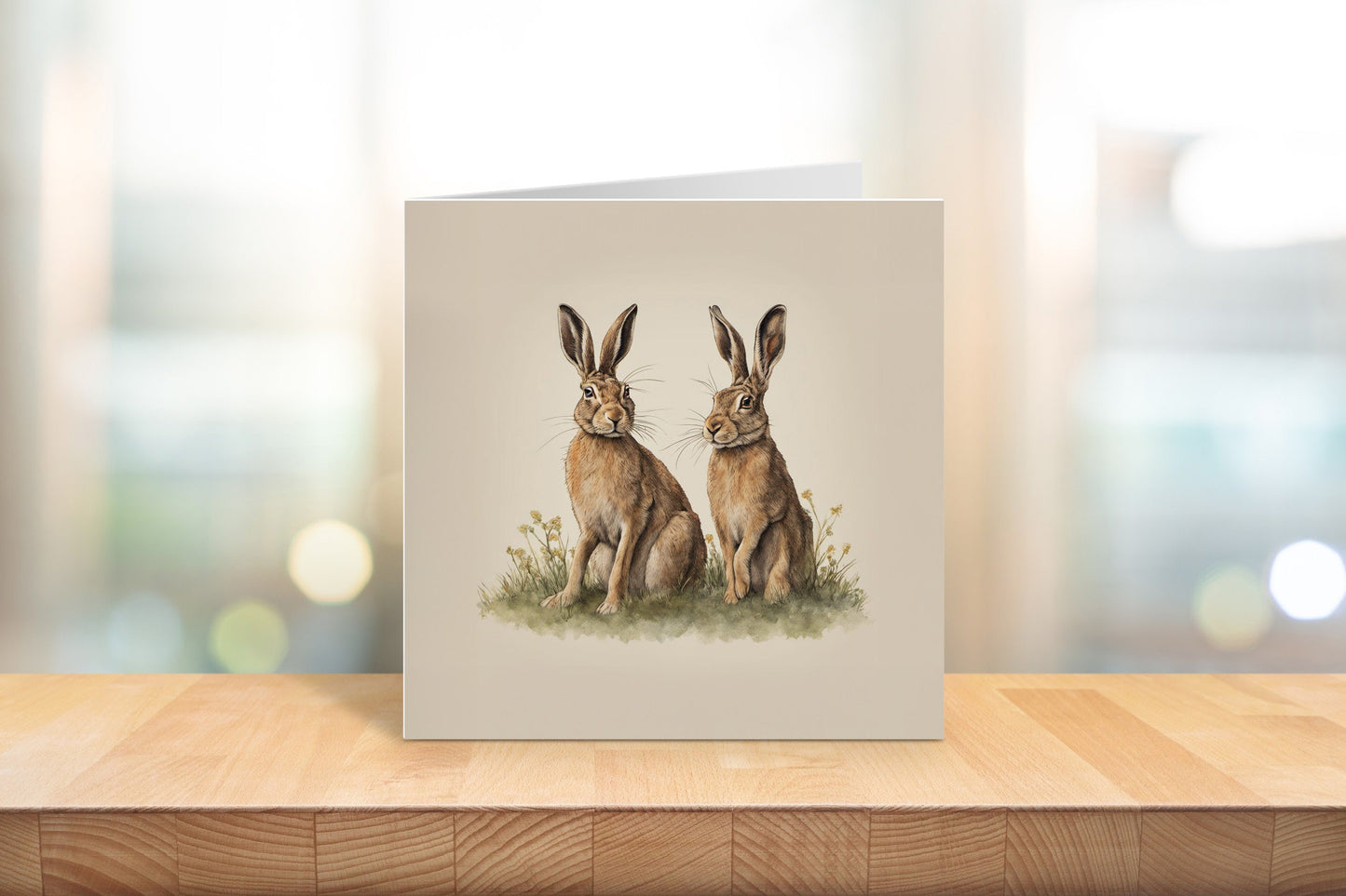 two hares illustration greetings card with kraft envelope