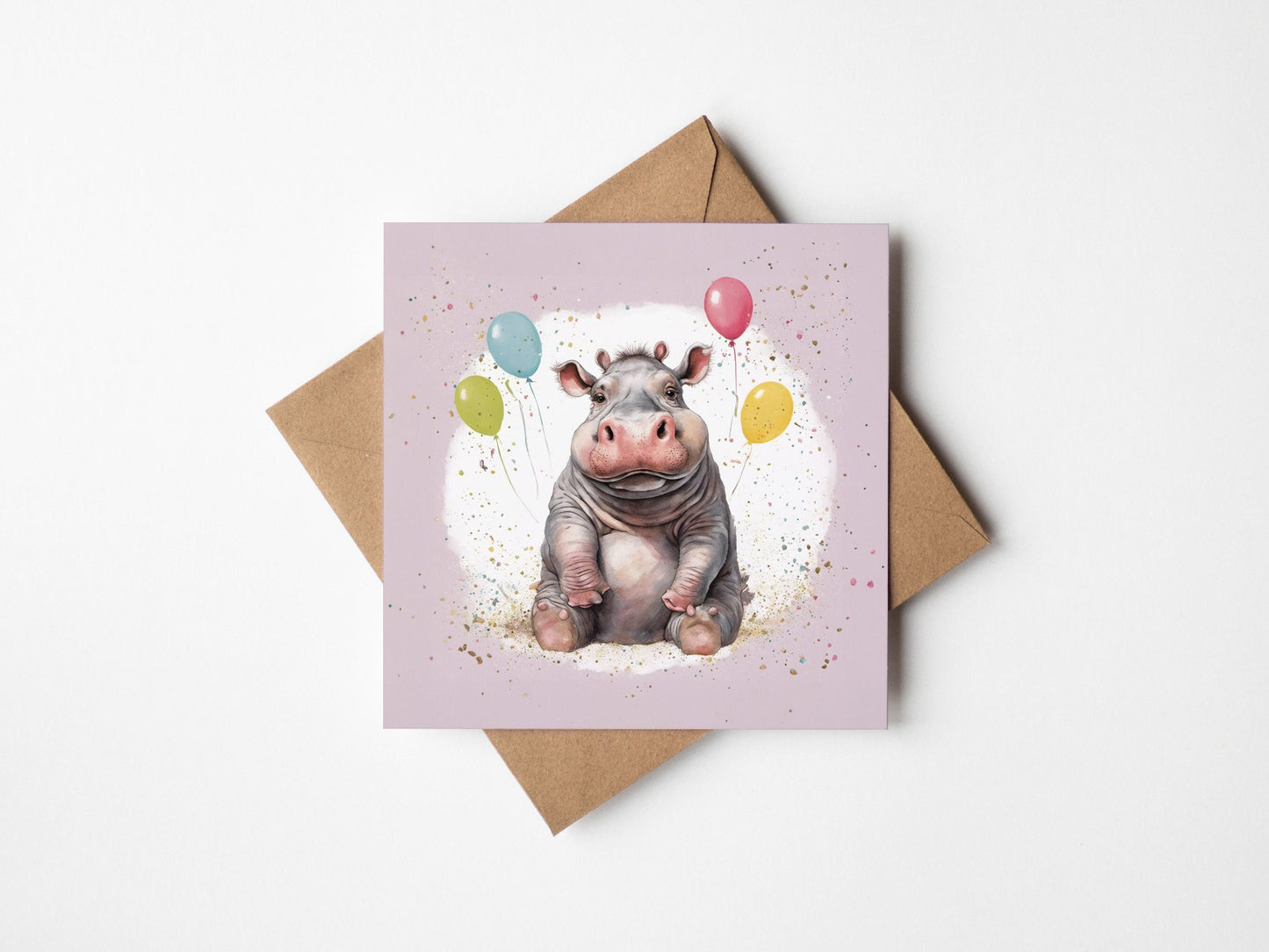 Cute Hippo Celebration Card with envelope