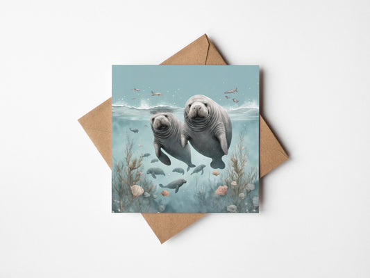 Manatee Couple Greetings Card