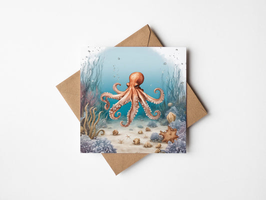 Sea bed Octopus Scene Greetings Card