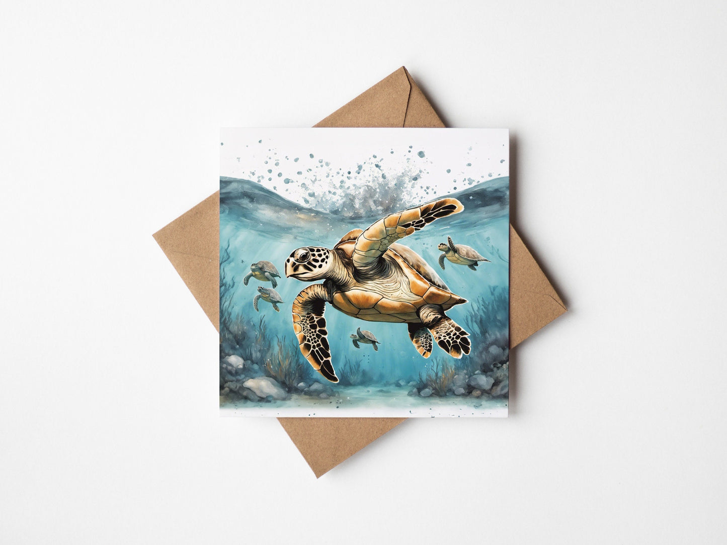 Splashing Turtle Greetings Card with envelope