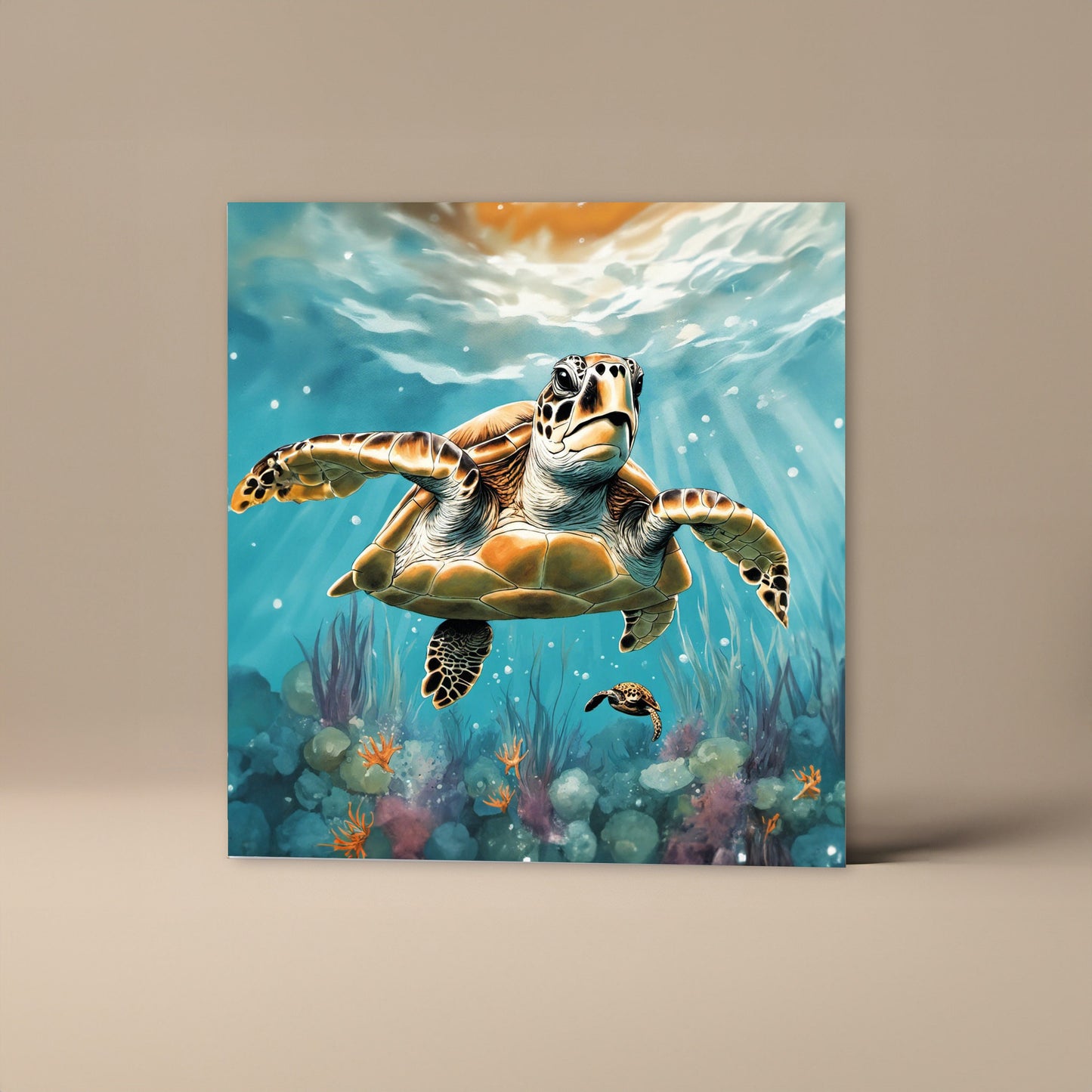 Underwater turtle greetings card