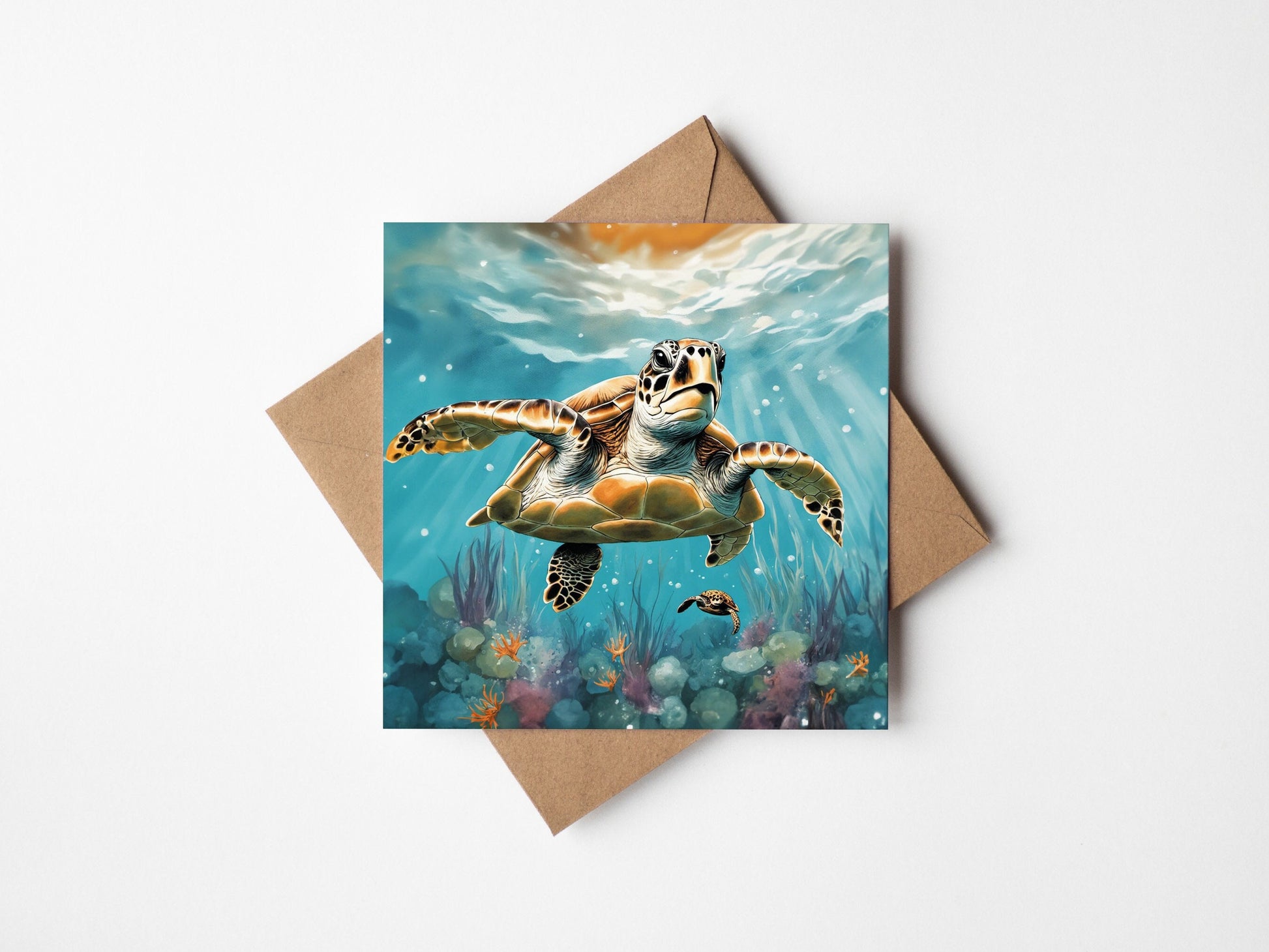 Underwater turtle greetings card