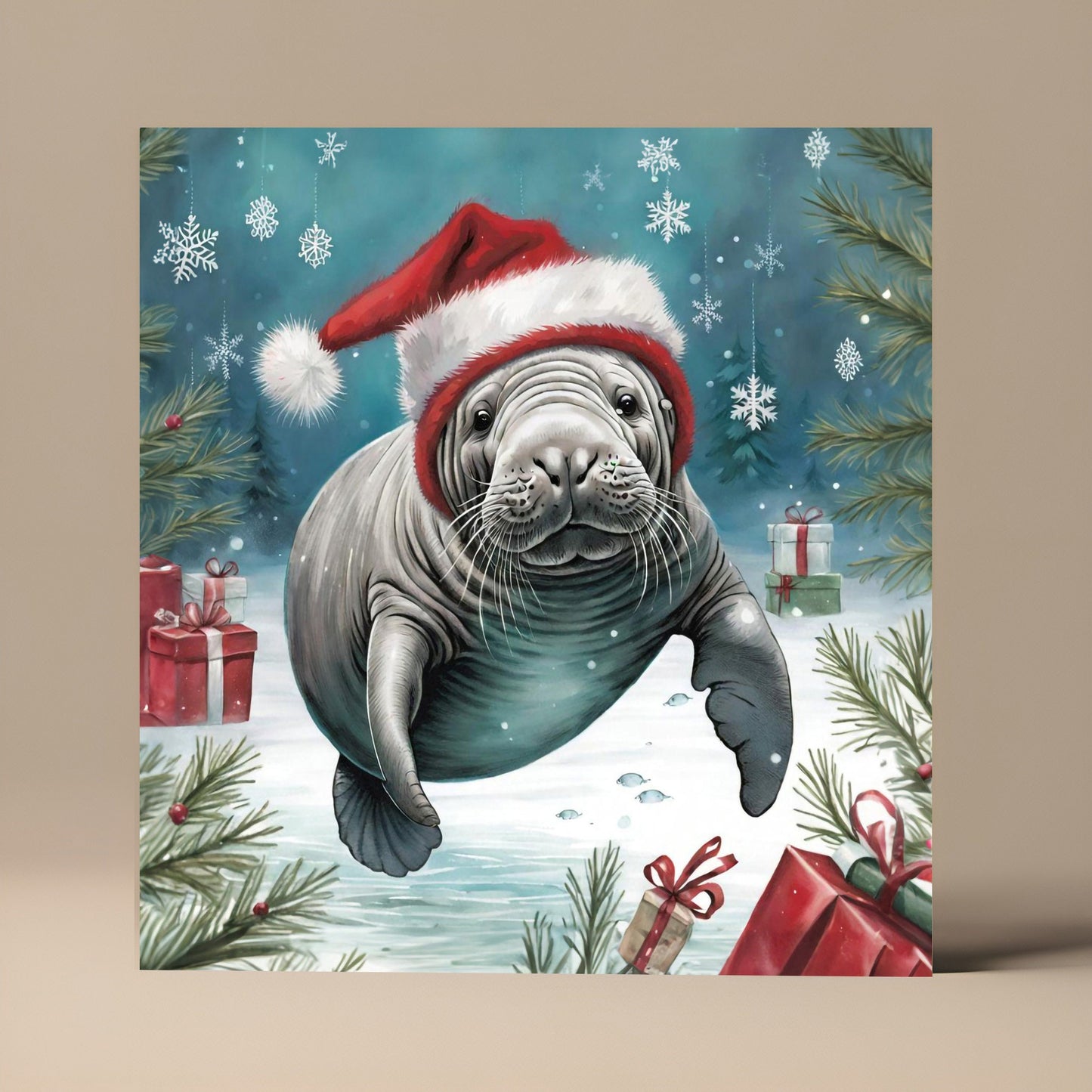 Manatee Christmas Card - Sea Cow Lovers Gift