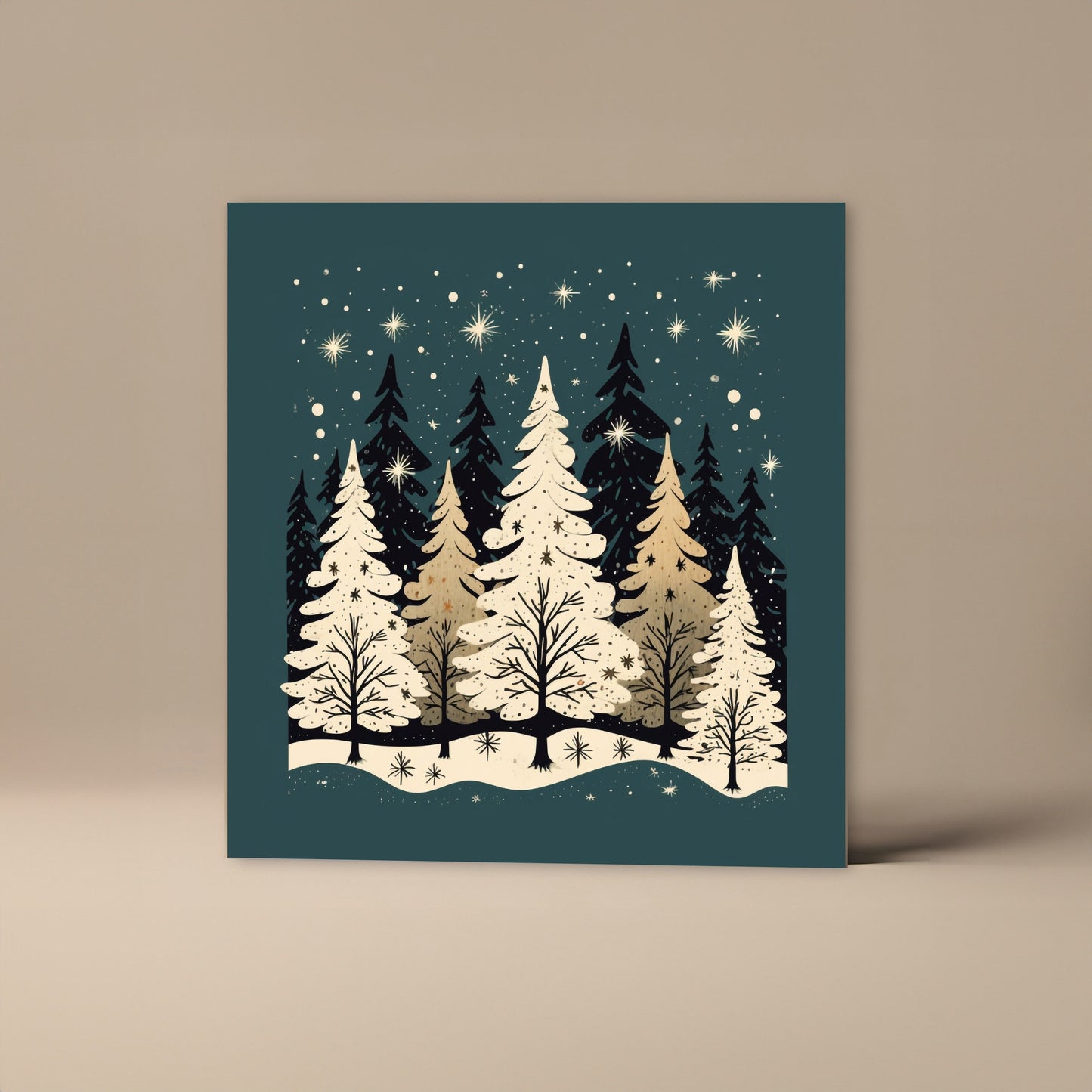 Green and Beige Christmas tree, Christmas Card, Square card, Kraft Envelope