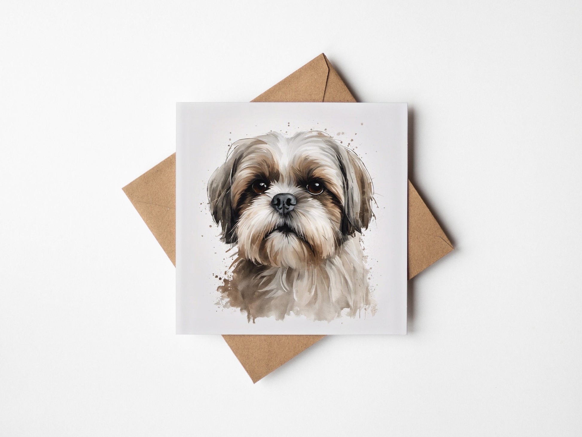 ShihTzu greetings card blank card with brown envelope