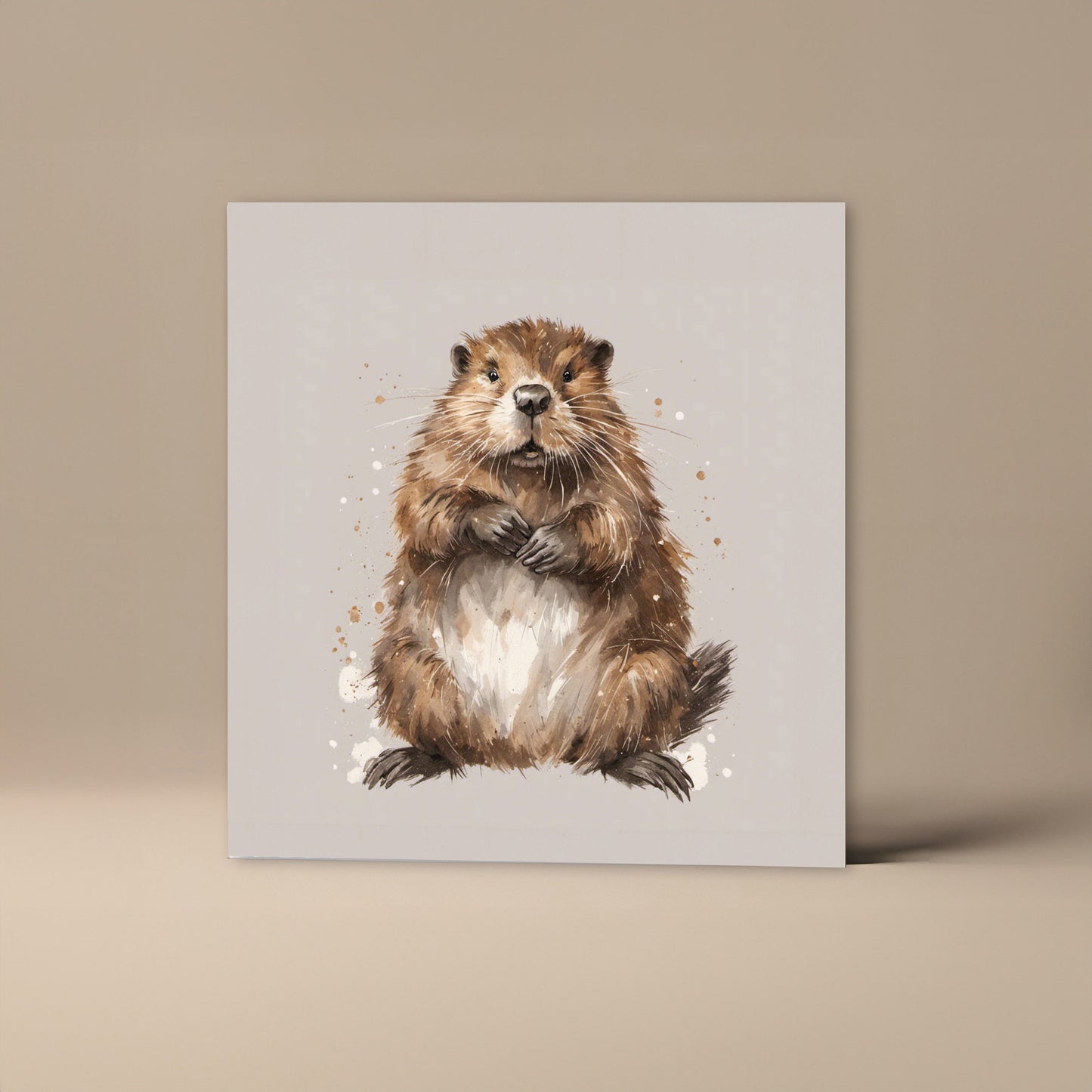 Cute Beaver Greetings card with brown envelope square blank card