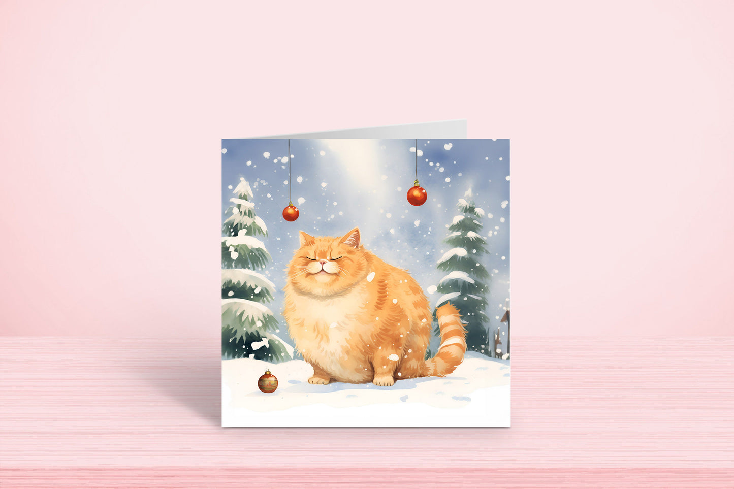 Christmas Card - Rotund Ginger Cat - Square Design for Cat Lovers