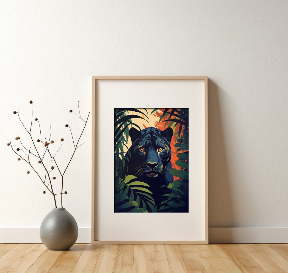 Jungle Animal Prints, Large Panther in the Jungle Wall Art to Buy on Etsy