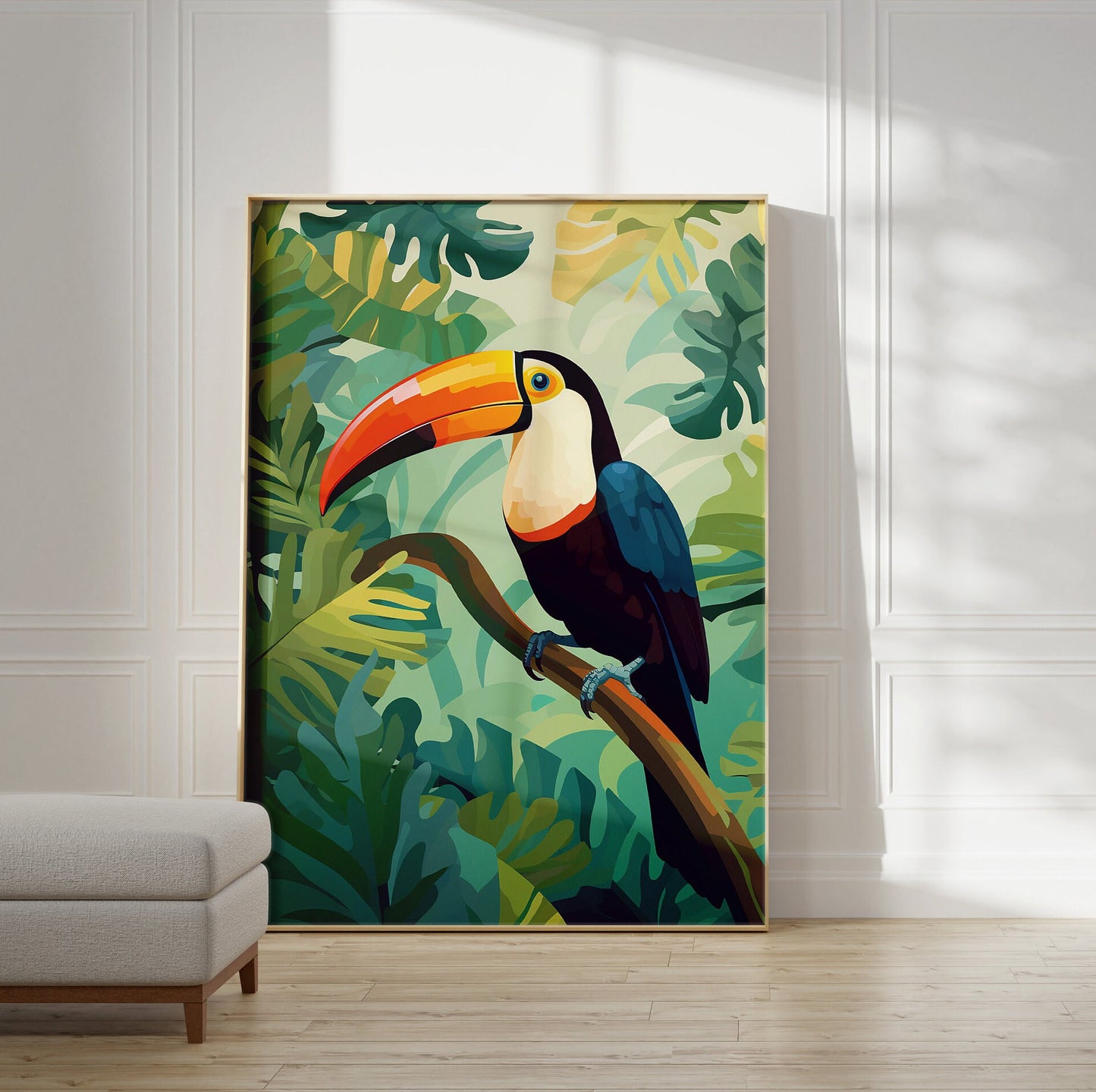 A toucan in the jungle trees, large image print wall art