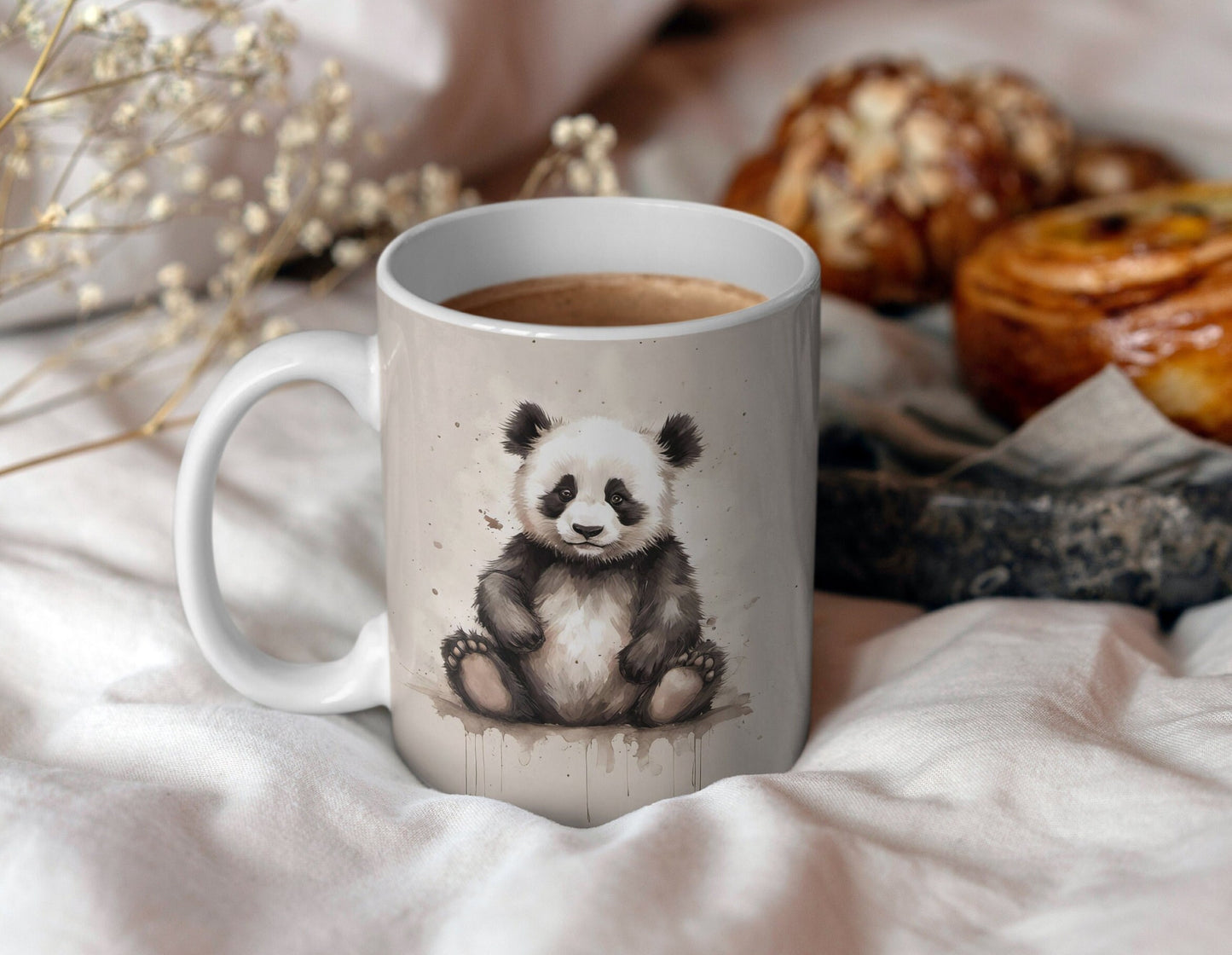 Cute Panda 11oz Ceramic Mug with white handle