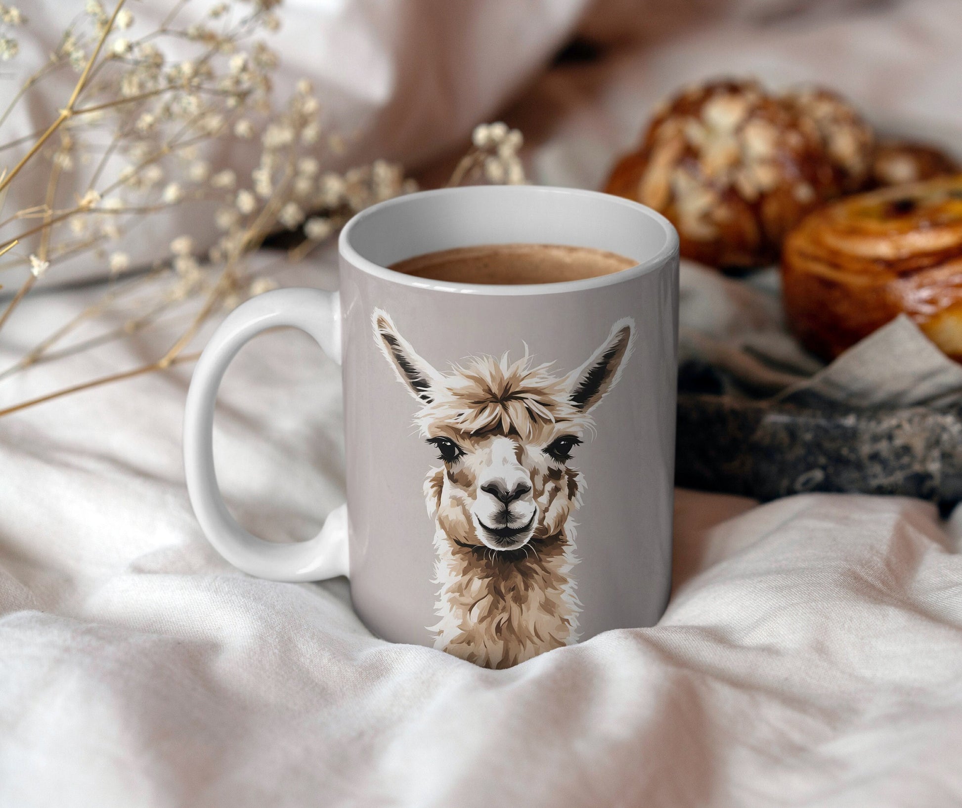 Cute Alpaca 11oz Ceramic Mug with white handle