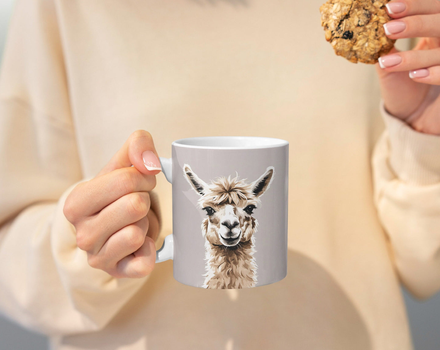 Cute Alpaca 11oz Ceramic Mug with white handle