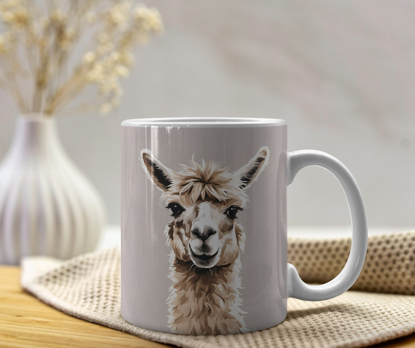 Cute Alpaca 11oz Ceramic Mug with white handle