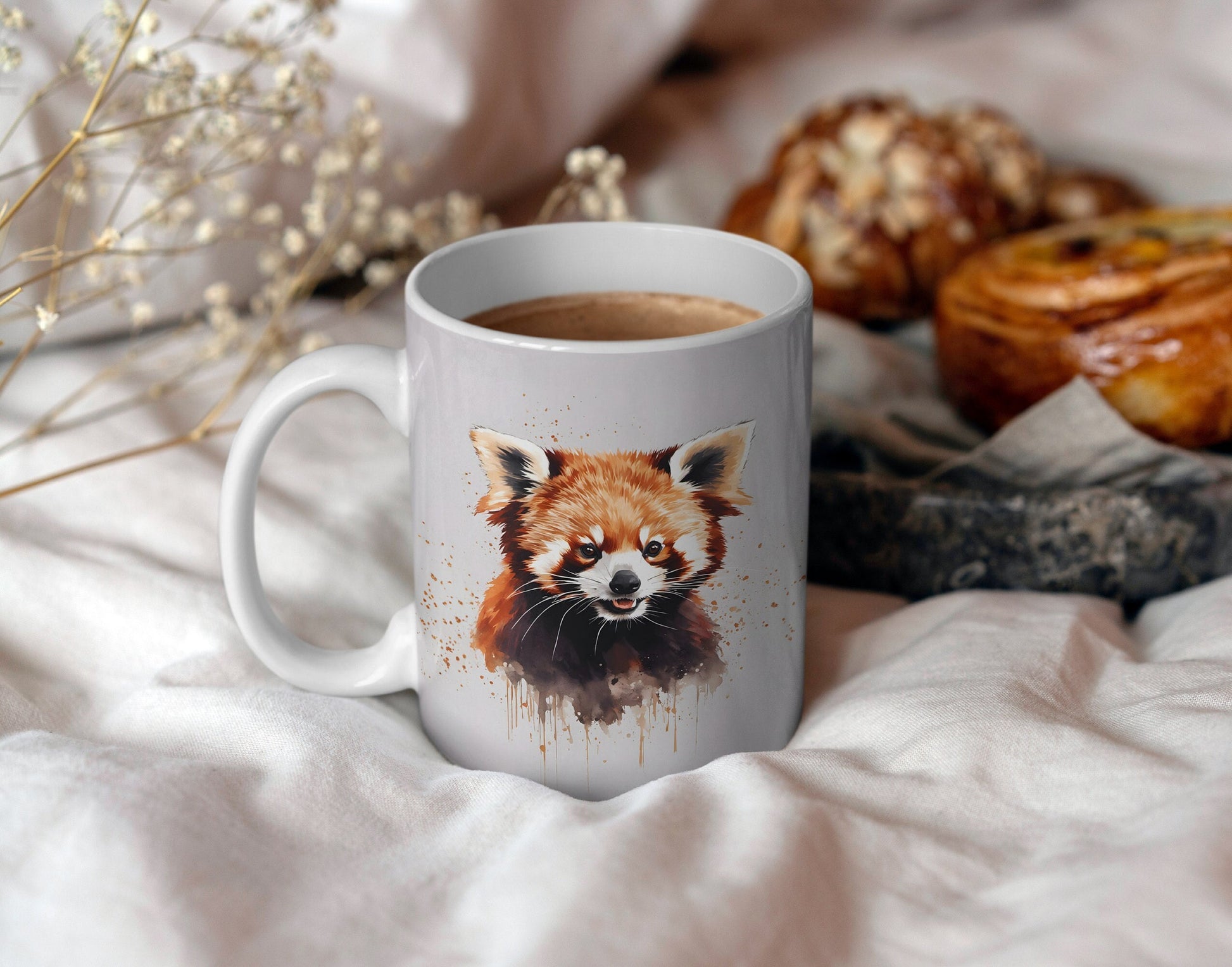 Cute Red Panda 11oz Ceramic Mug with white handle