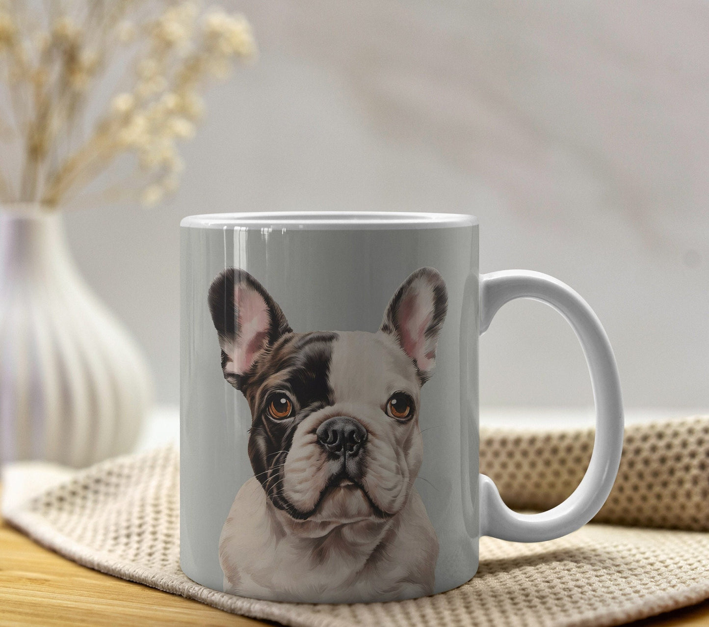 Cute French Bulldog 11oz Ceramic Mug with white handle