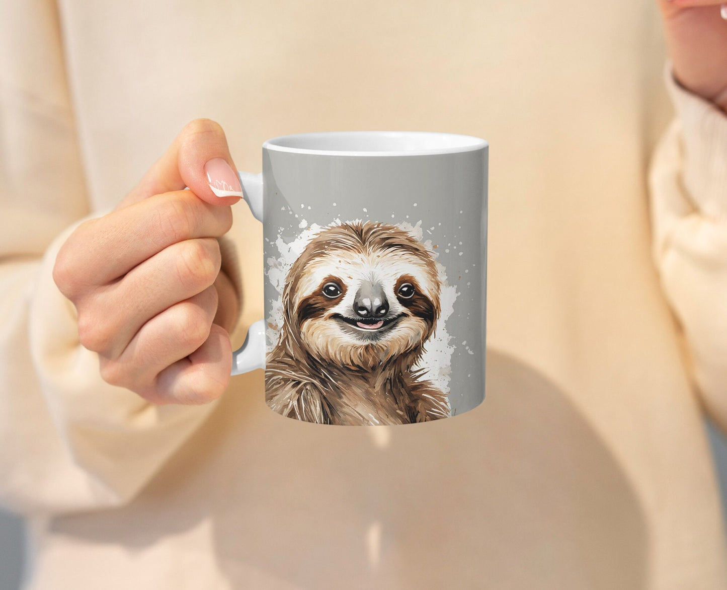 Cute Sloth 11oz Ceramic Mug with white handle