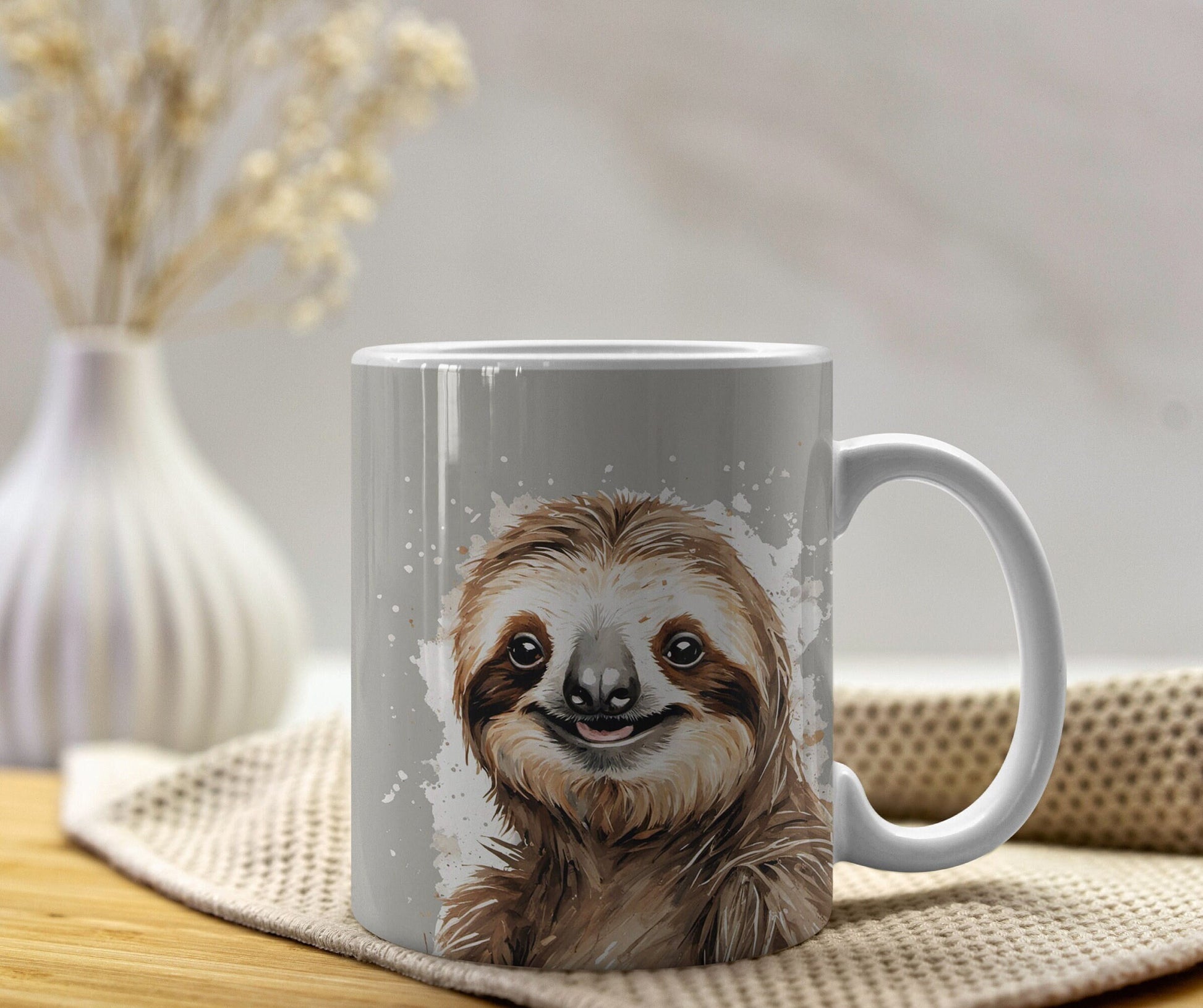 Cute Sloth 11oz Ceramic Mug with white handle