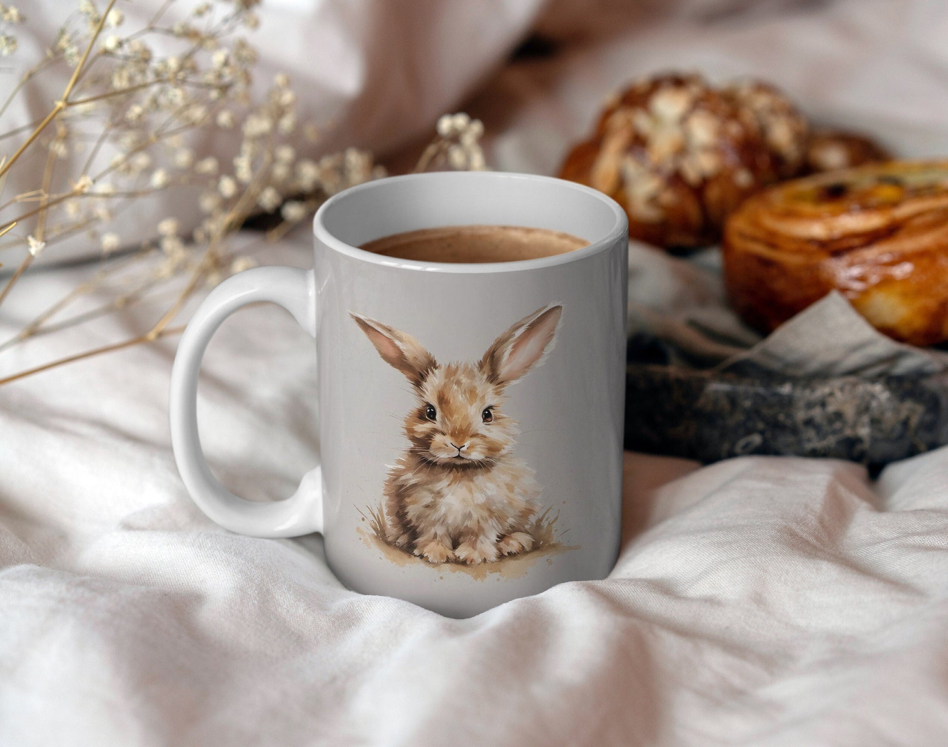 Cute Baby Bunny 11oz Ceramic Mug with white handle