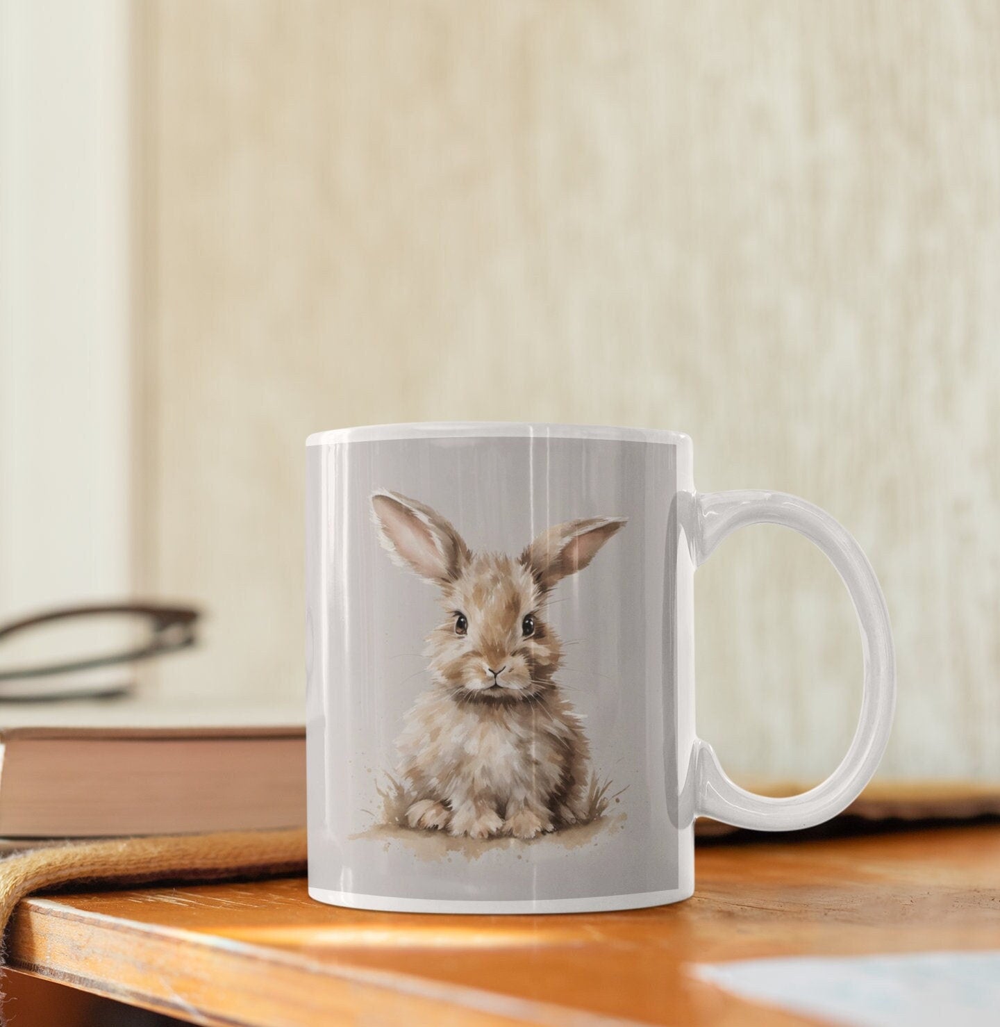 Cute Baby Bunny 11oz Ceramic Mug with white handle