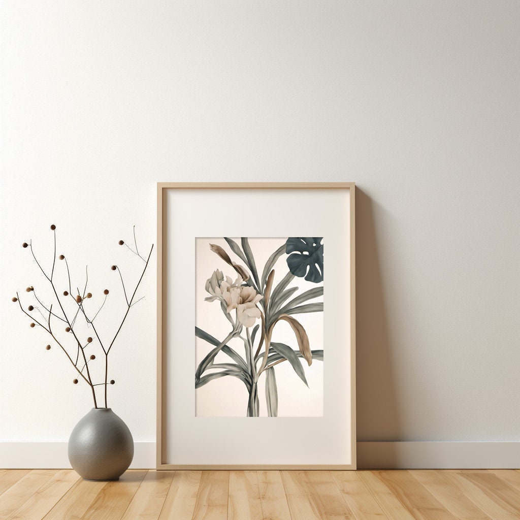 Bold Contemporary Botanical Leaf Wall Art, brown, and green Neutral colours, beautiful and simple art