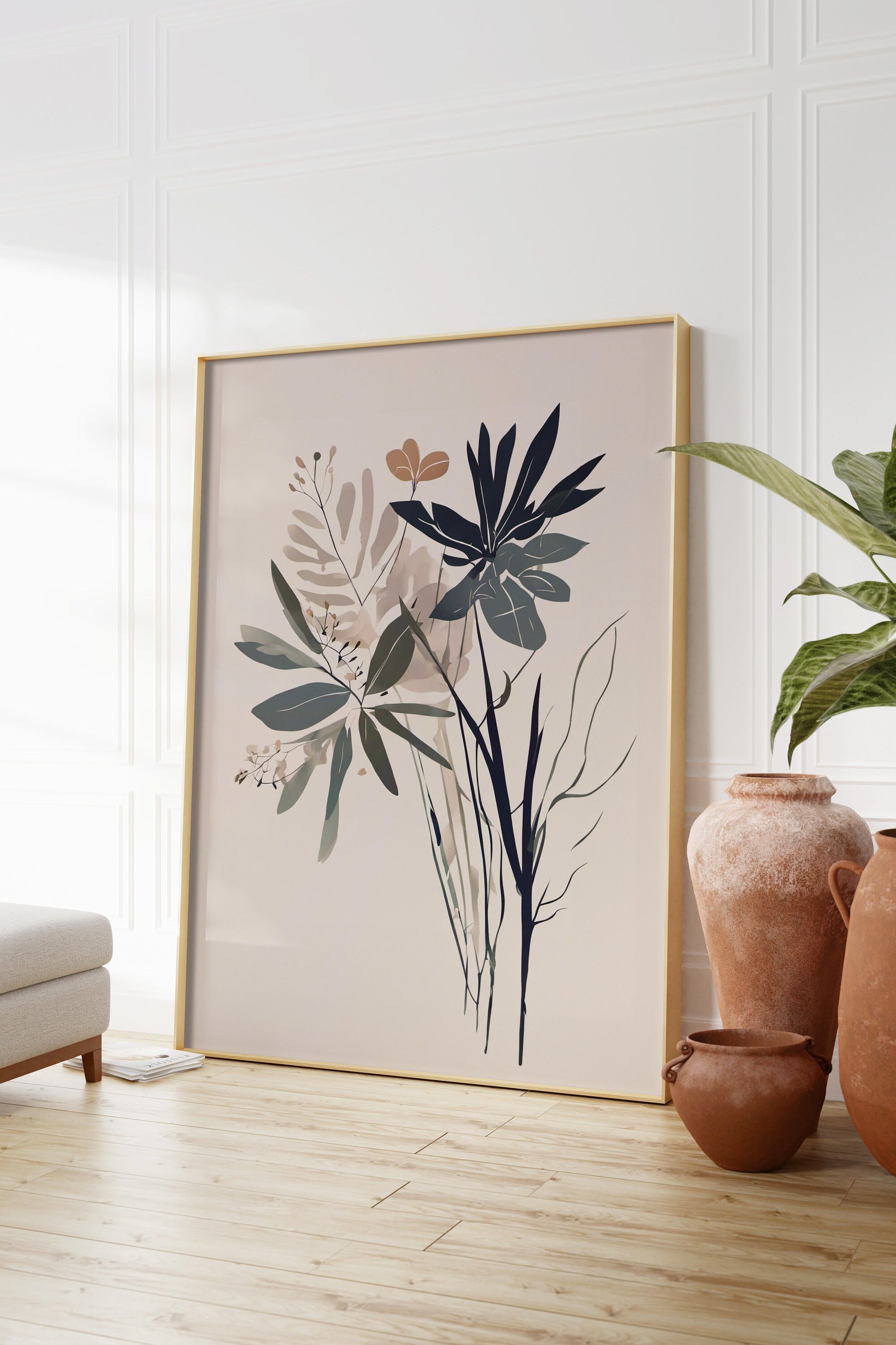 Contemporary Delicate Botanical Leaf Wall Art, Neutral colours, beautiful and simple art