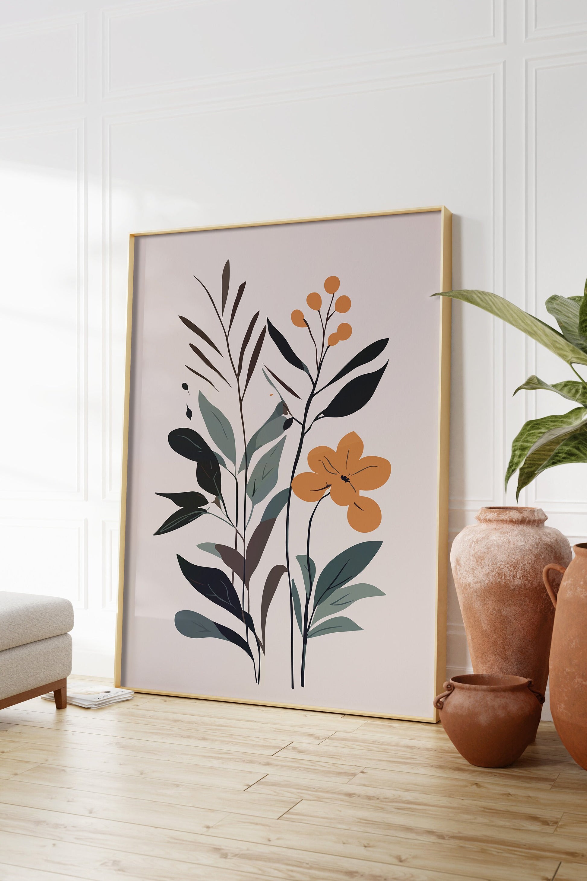 Contemporary Delicate Botanical Leaf Wall Art, Neutral colours, beautiful and simple art