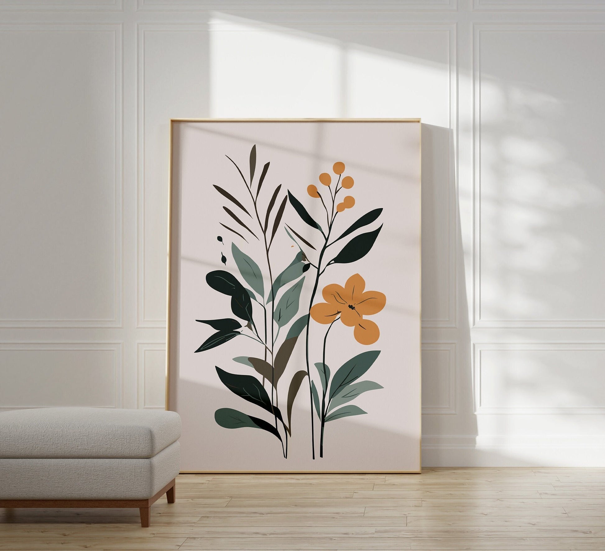 Contemporary Delicate Botanical Leaf Wall Art, Neutral colours, beautiful and simple art