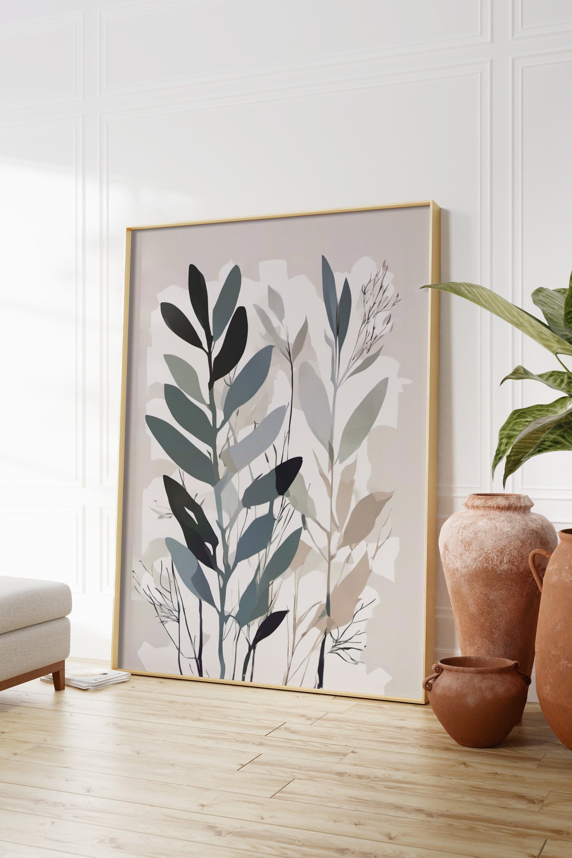 Contemporary Delicate Botanical Leaf Wall Art, Neutral colours, beautiful and simple art