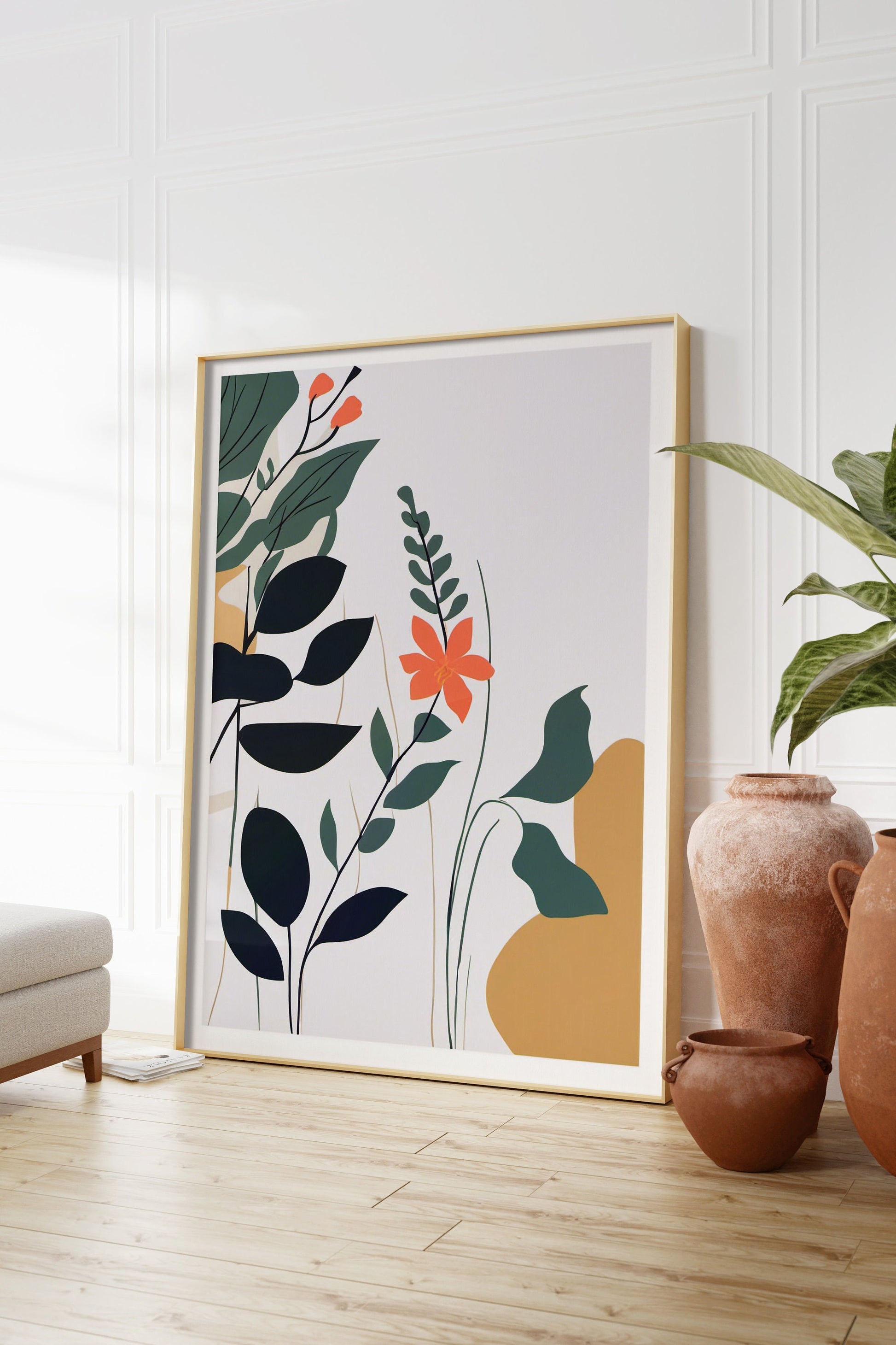 Contemporary  Botanical Leaf Wall Art, Neutral colours, beautiful and simple art, conservatory art