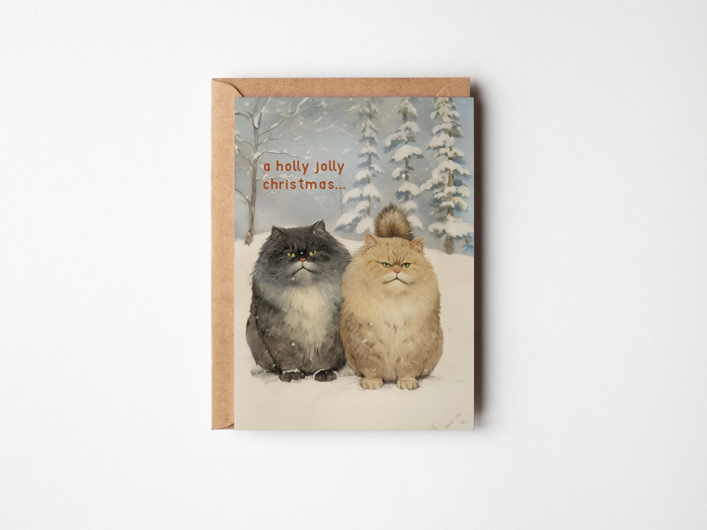 Christmas Cat Card, Christmas Snowy Cats on the front, cute cat xmas card