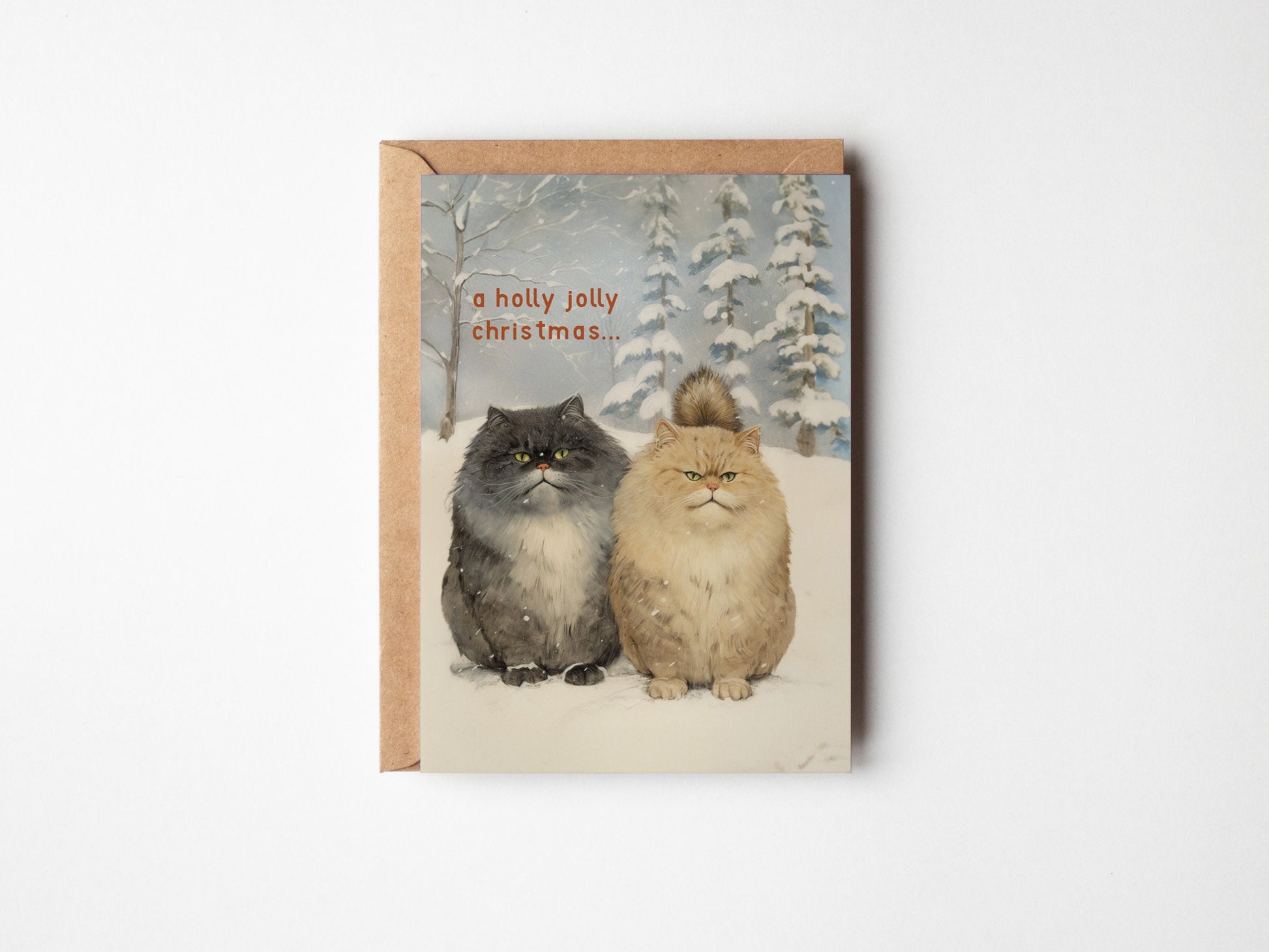 Christmas Cat Card, Christmas Snowy Cats on the front, cute cat xmas card