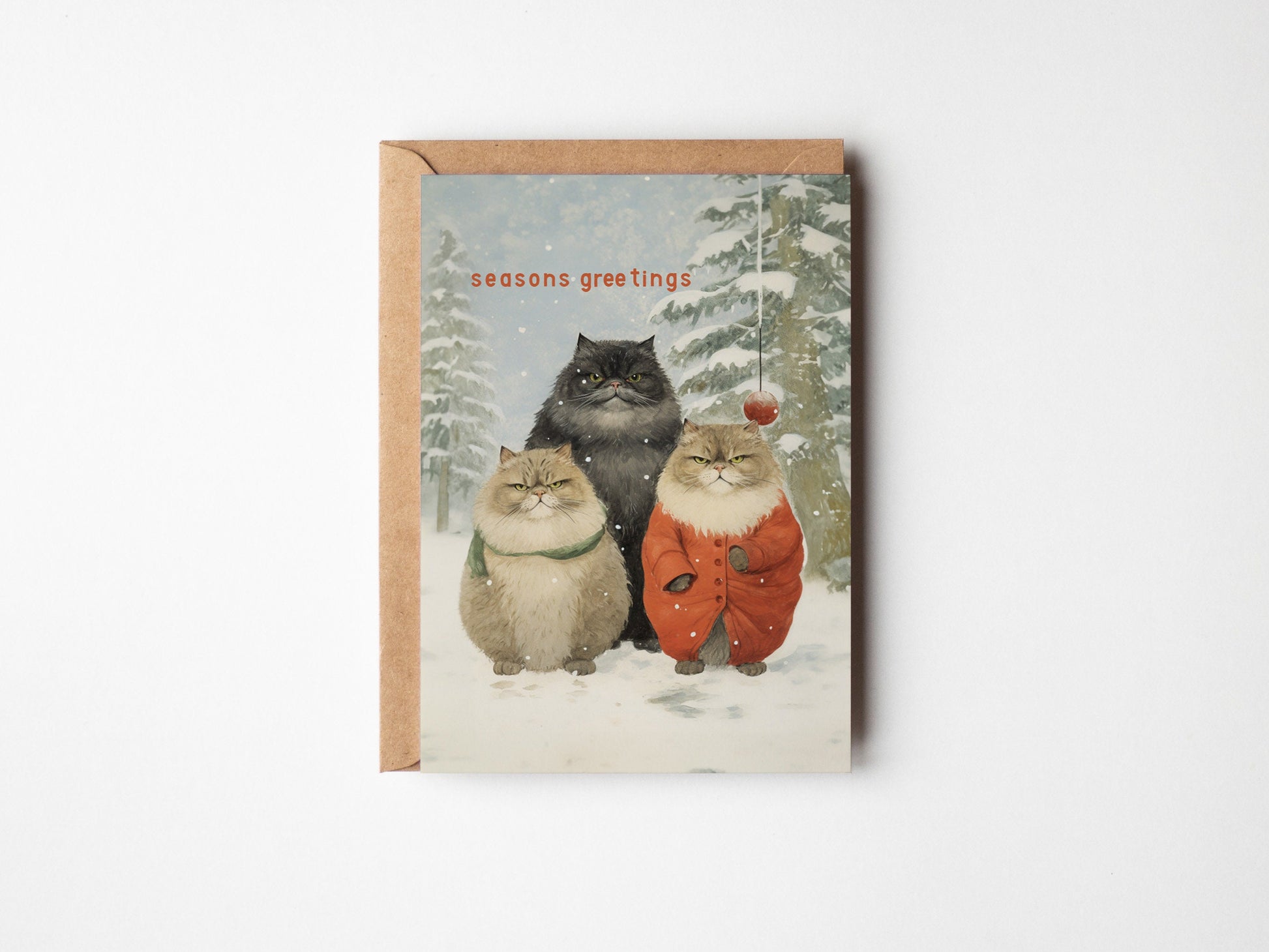 Christmas Cat Card, Christmas Snowy Cats on the front, cute cat xmas card