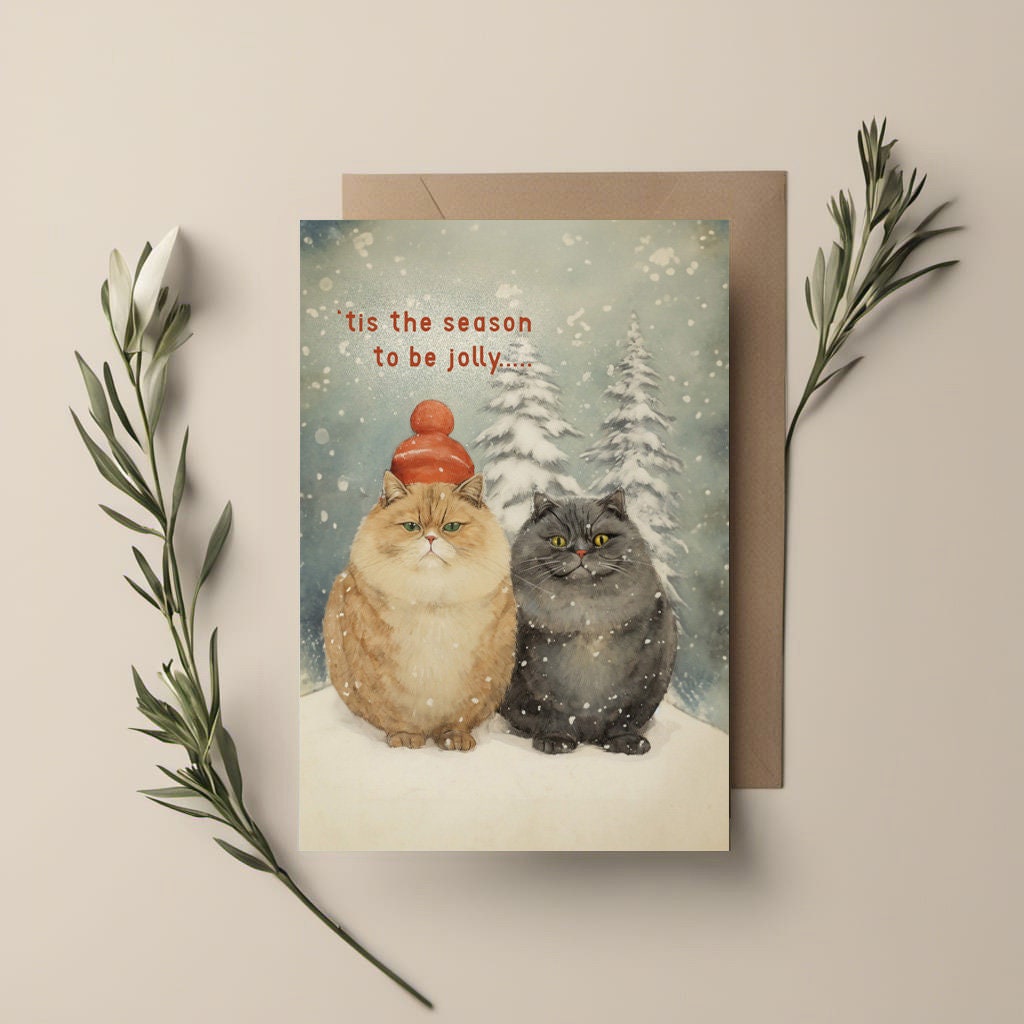 Funny Fat Cat Christmas Card for Cat Lovers