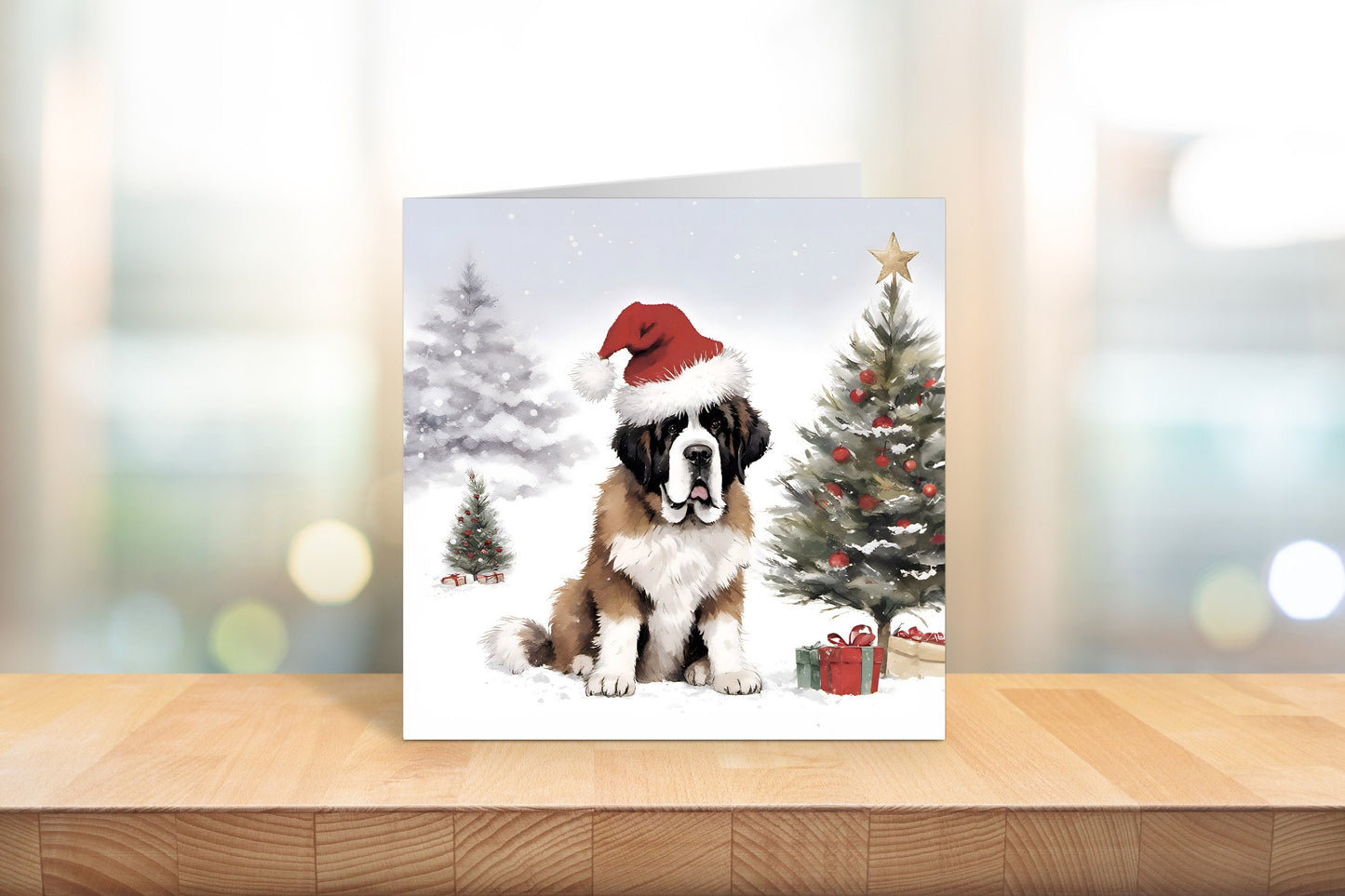 St Bernard Christmas Card - Illustrated Square Dog Lover Design