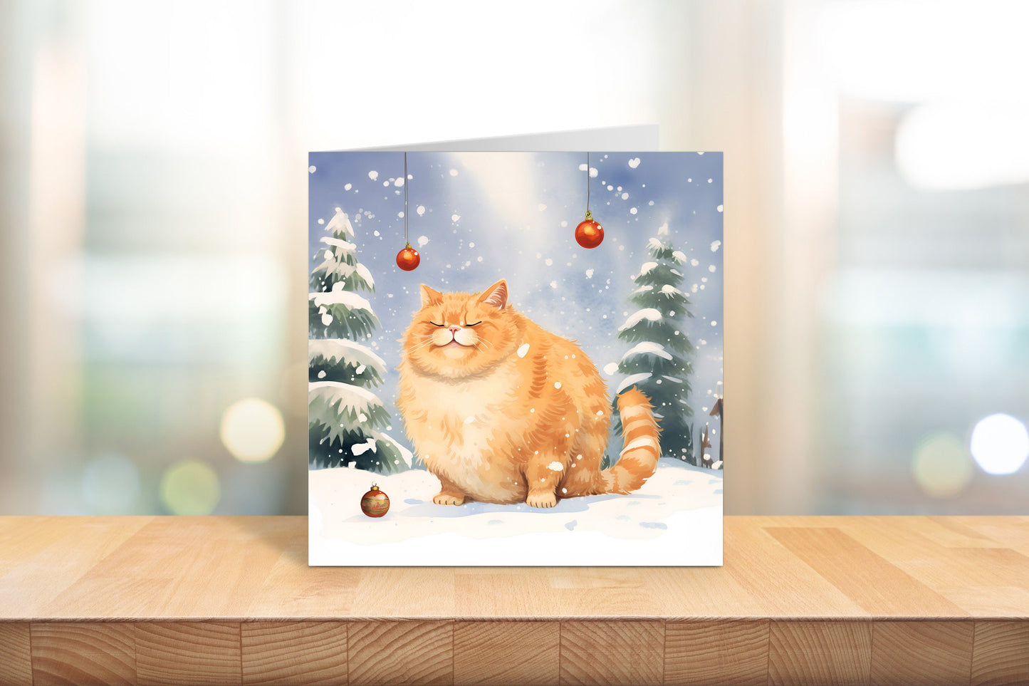 Christmas Card - Rotund Ginger Cat - Square Design for Cat Lovers