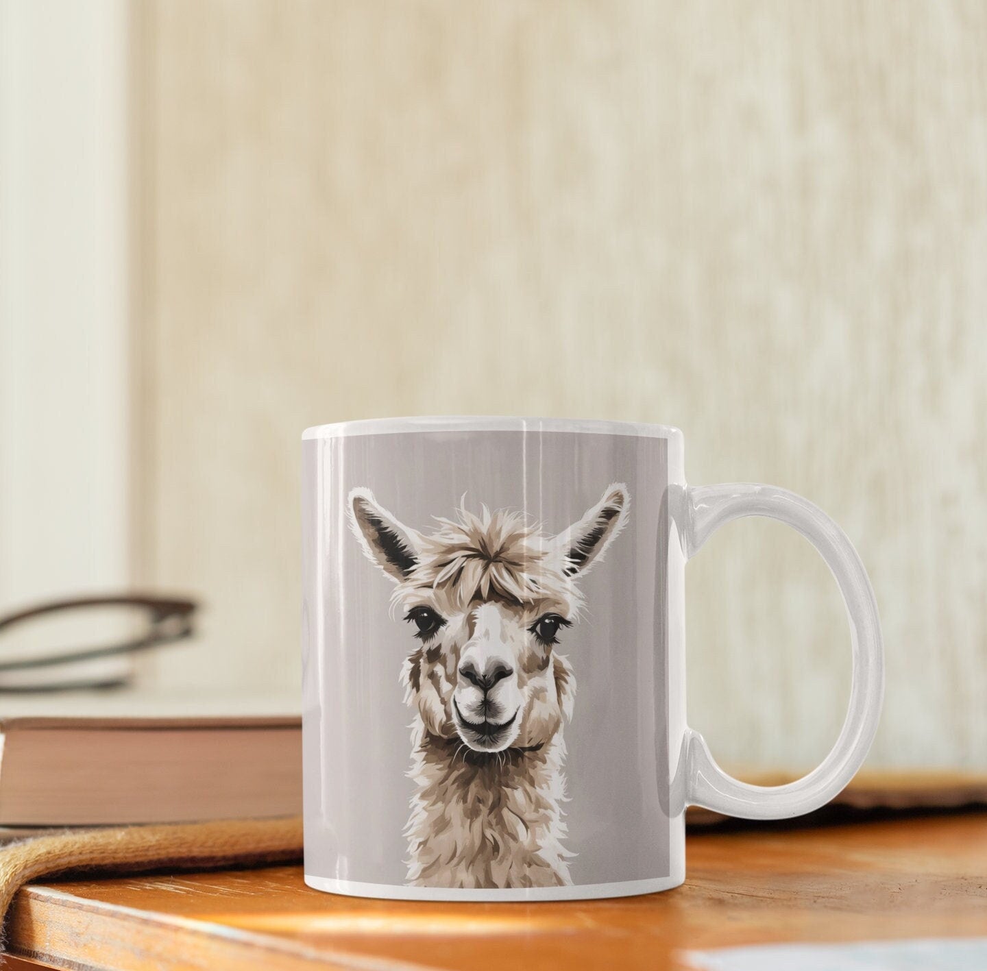 Cute Alpaca 11oz Ceramic Mug with white handle