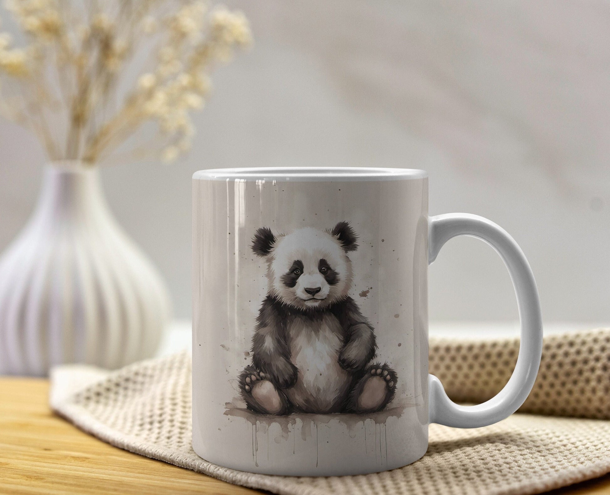 Cute Panda 11oz Ceramic Mug with white handle